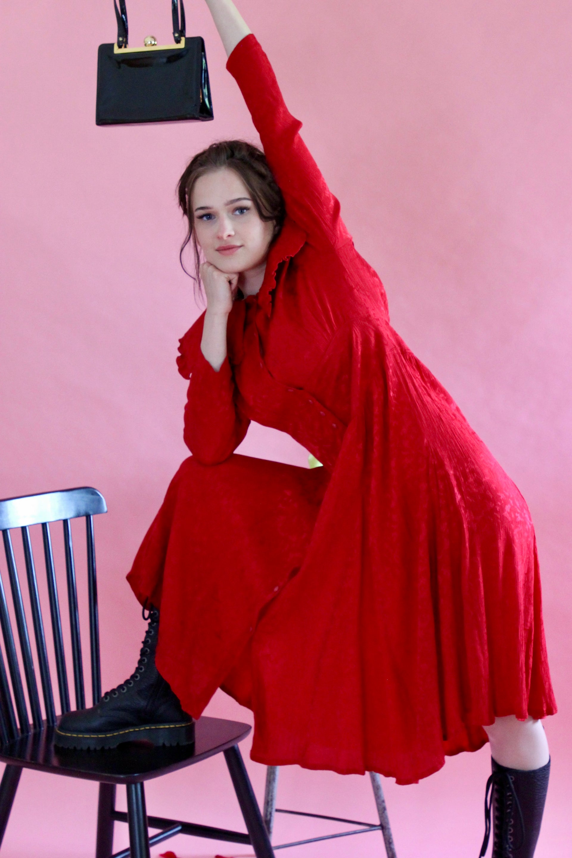 1980s Vintage Long Red Dress // Swedish Design // Size M