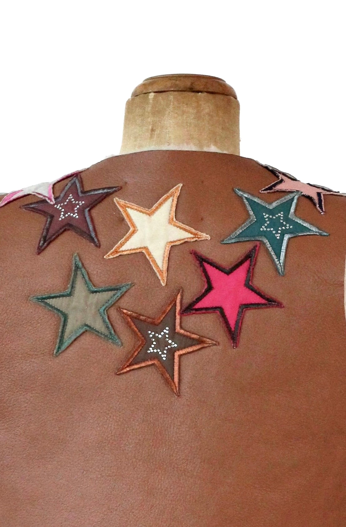 Y2K Vintage Brown Leather Vest with Star Applique //Size M