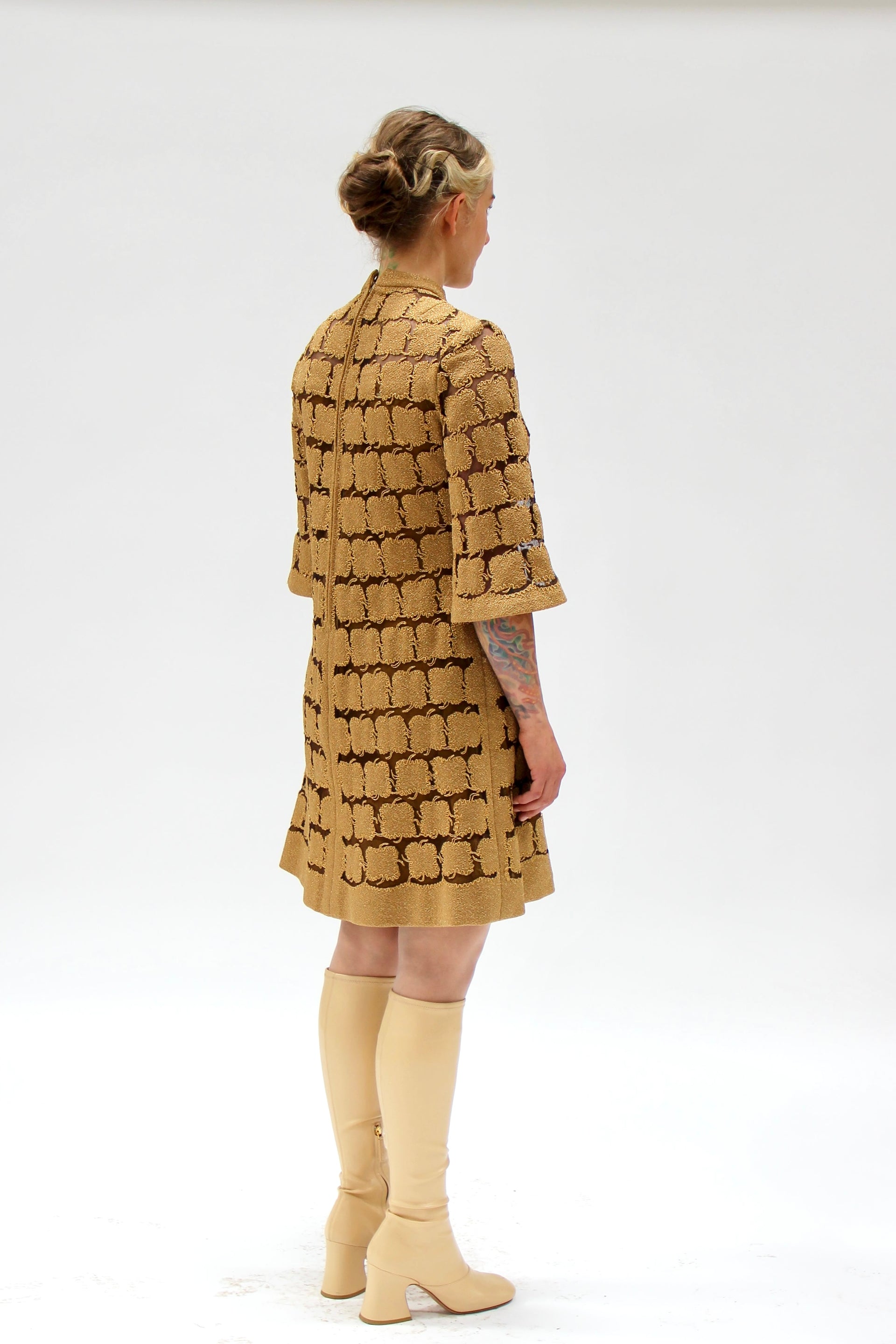 1960s Vintage Gold Mod Dress//Size M
