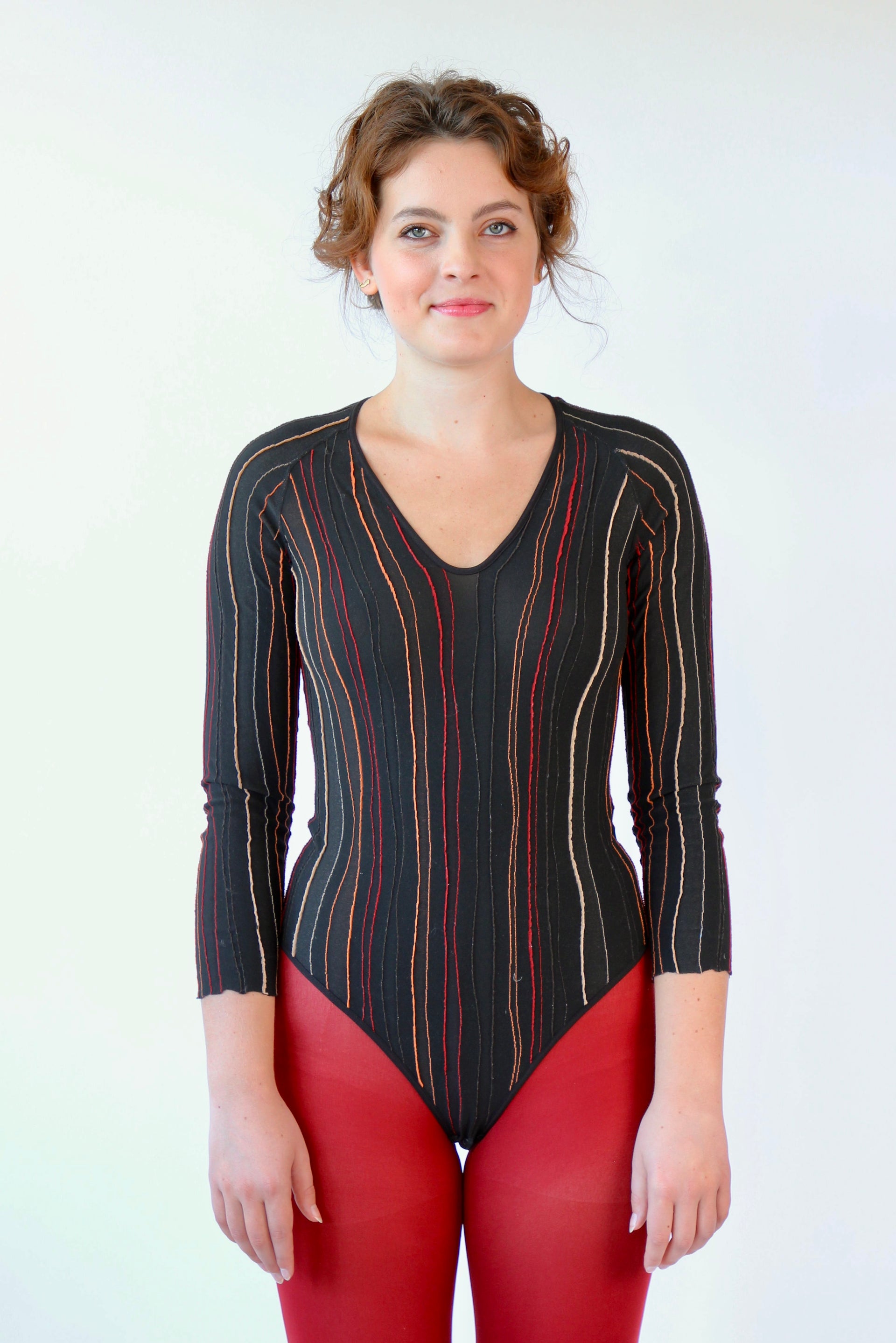 1990s Vintage Brown Striped Bodysuit // Size M