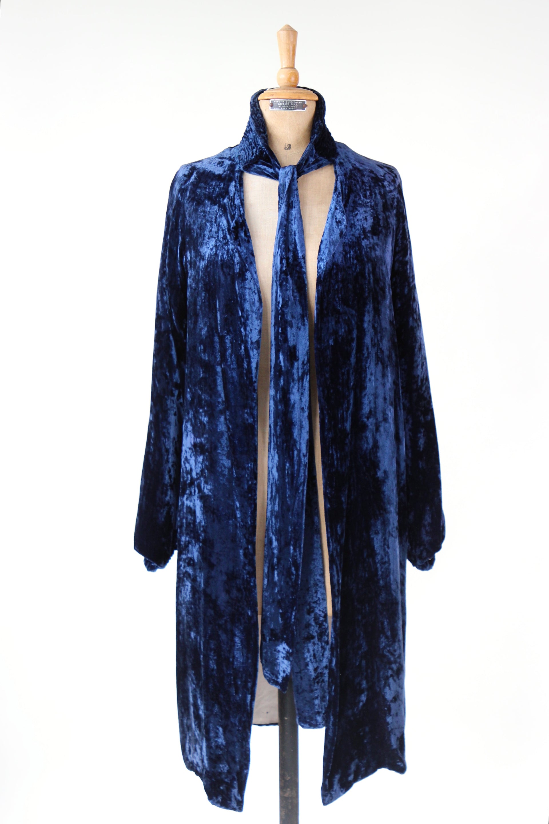 1920s 1930s Blue Silk Velvet Opera Coat//Size M