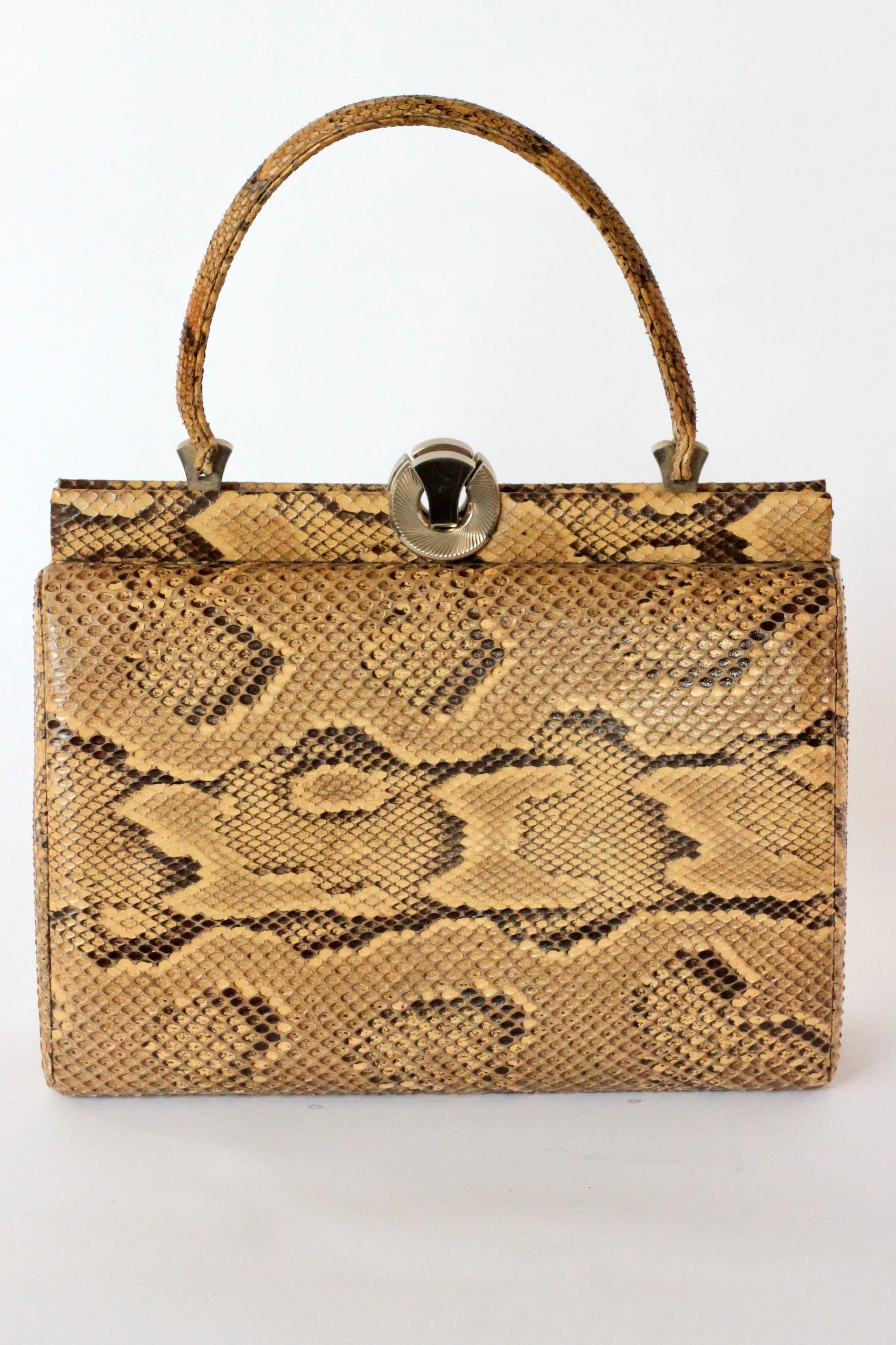1950s Brown Snakeskin/Leather Top Handle Bag