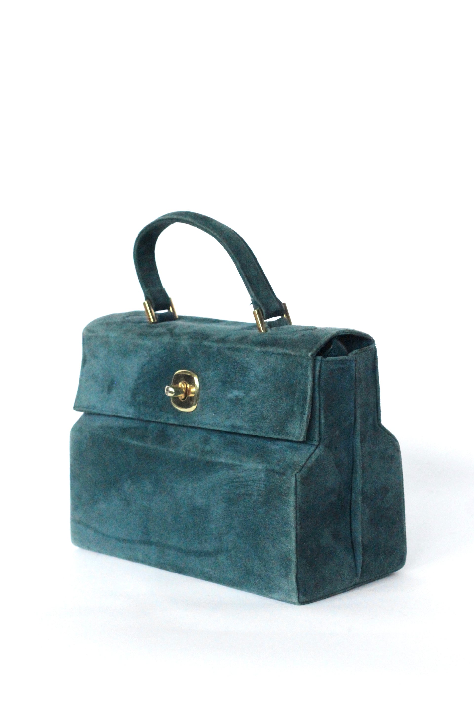 Vintage Charles Jourdan, Paris Dusty Blue Suede Leather Tophandle/Shoulder Bag