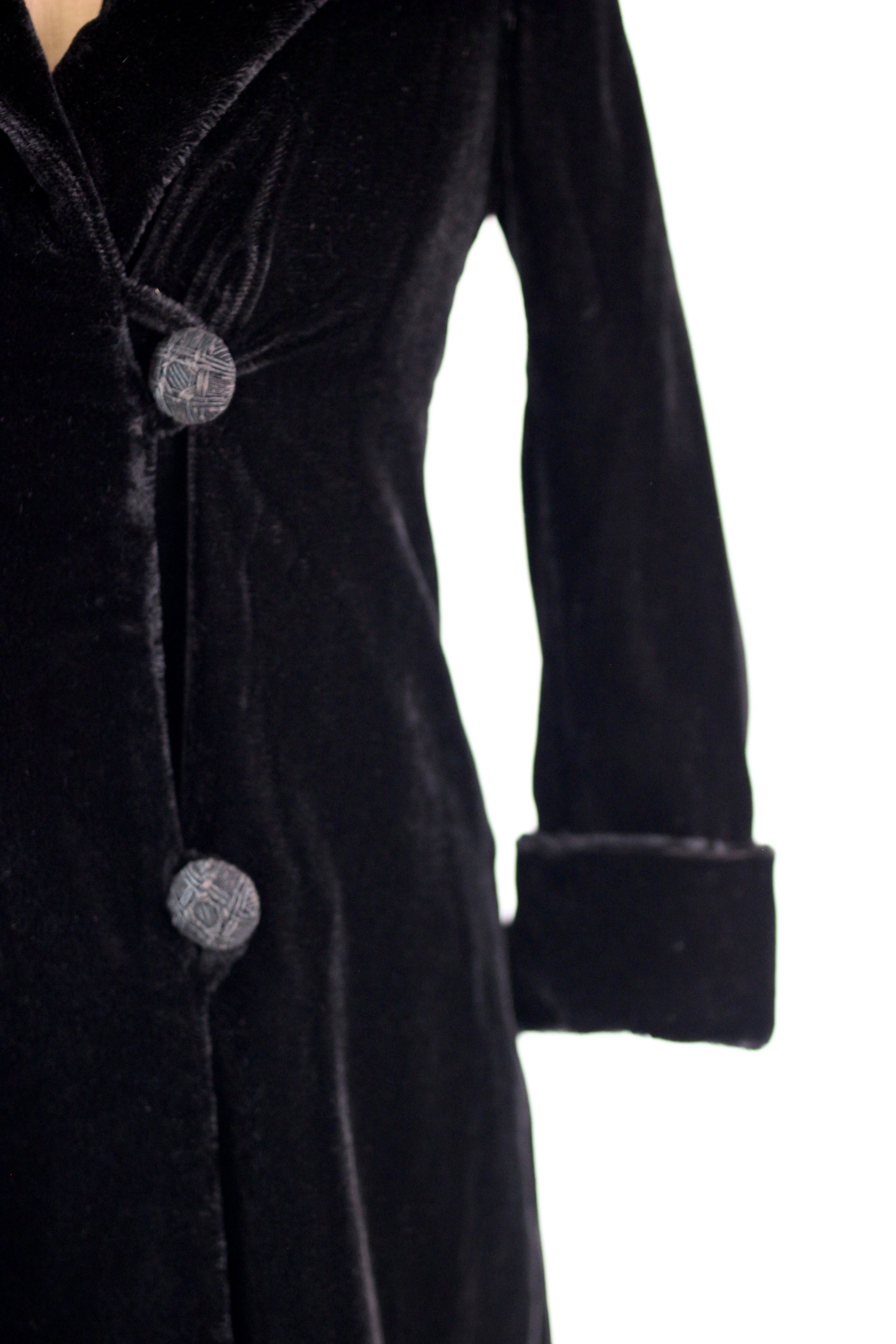 1920s Black Faux Fur Coat//Size M