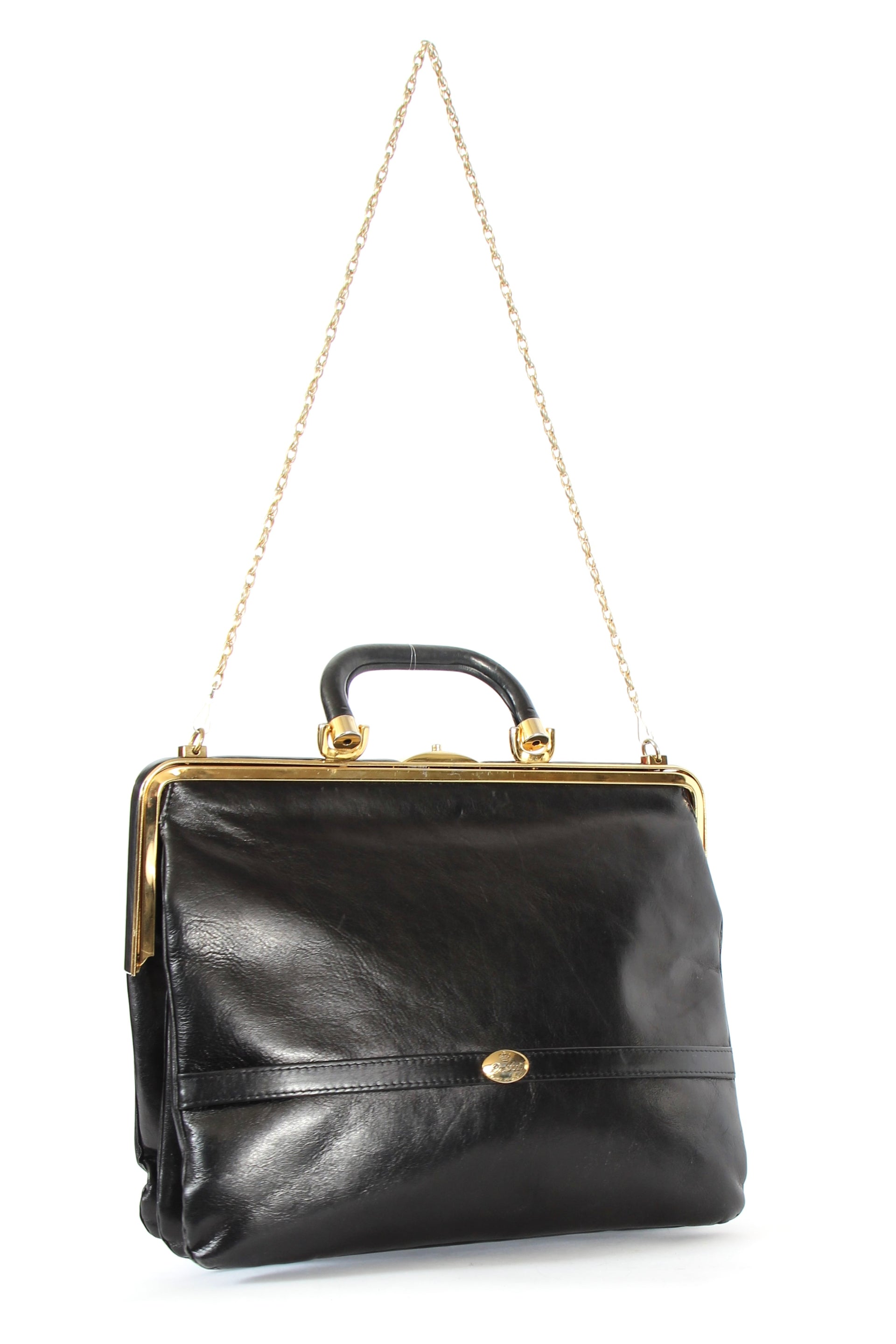 1960s Vintage Bon Goût Black Leather Top Handle Bag