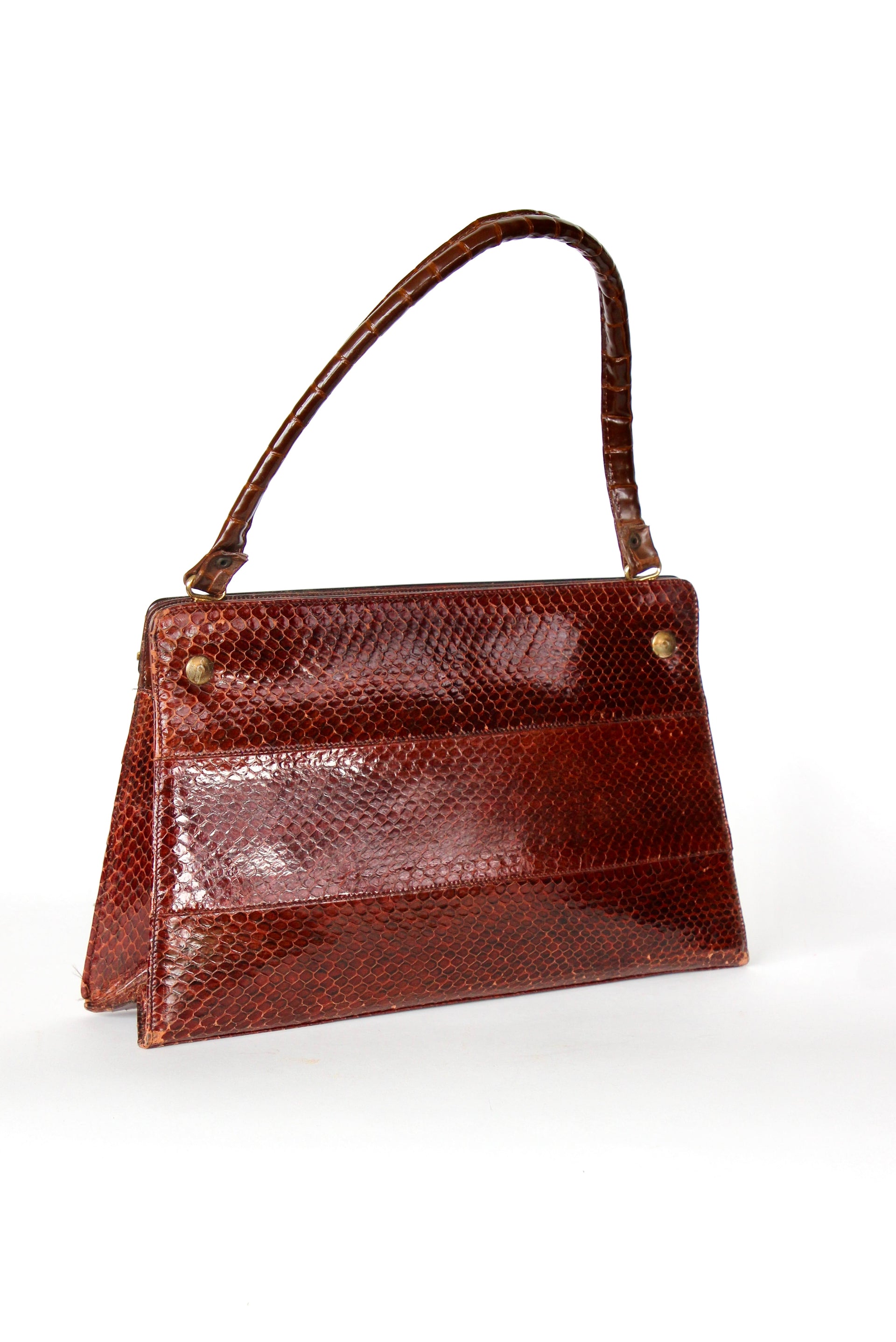 1950s 1960s Brown Snakeskin/Leather Top Handle Bag