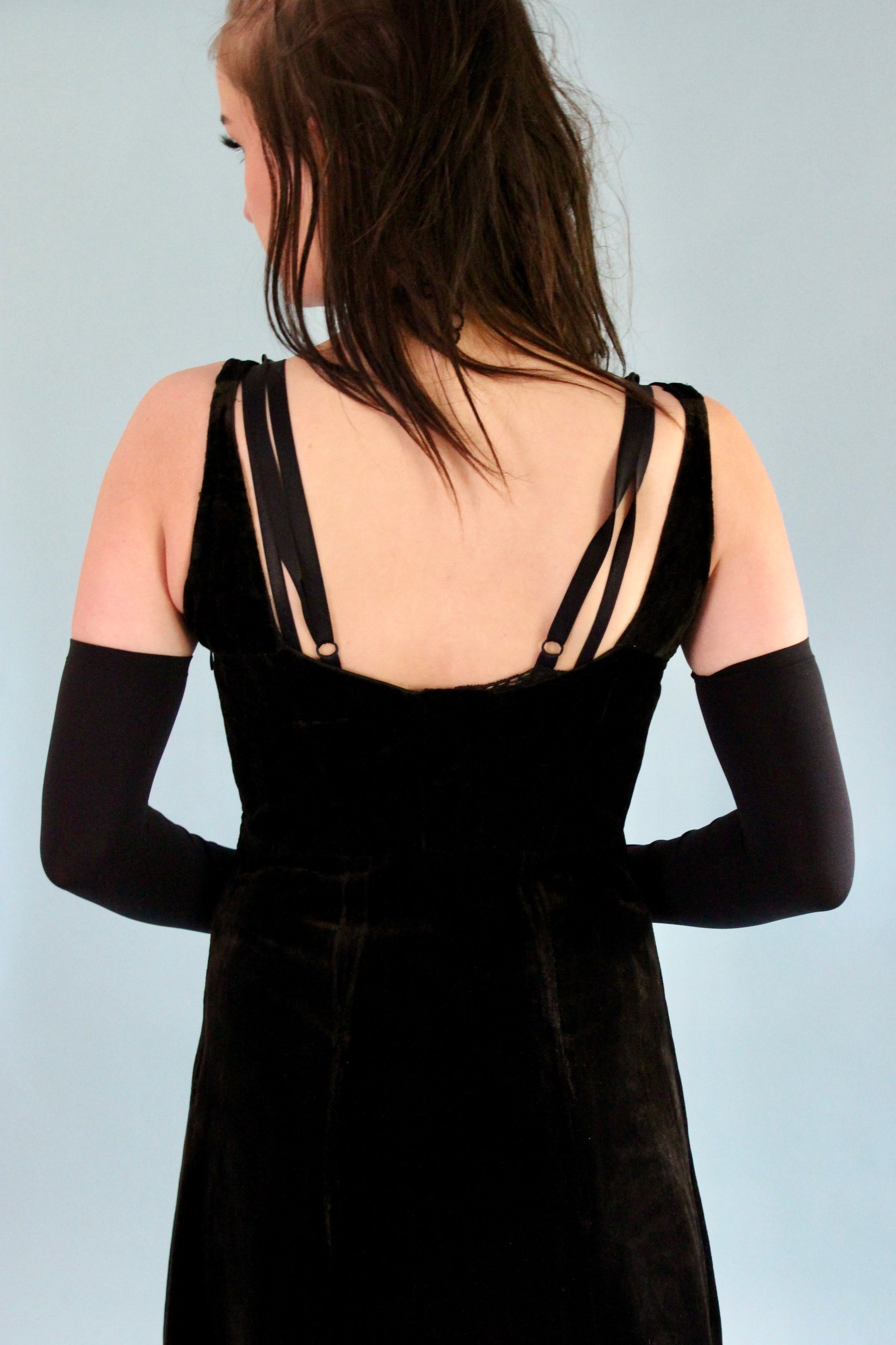 1930s Vintage Dark Brown and Black Velvet Evening Dress // Size XS/S