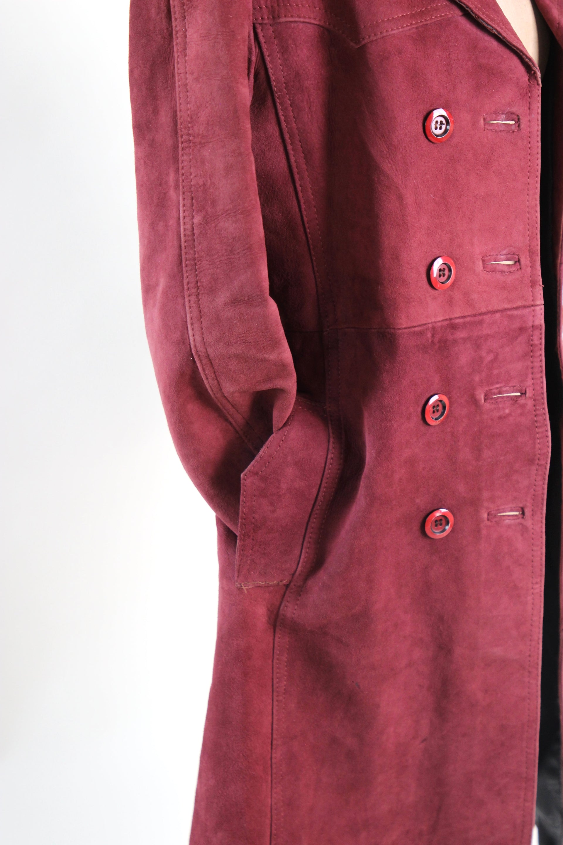 1960s Vintage Burgundy Suede Leather Coat // Size M