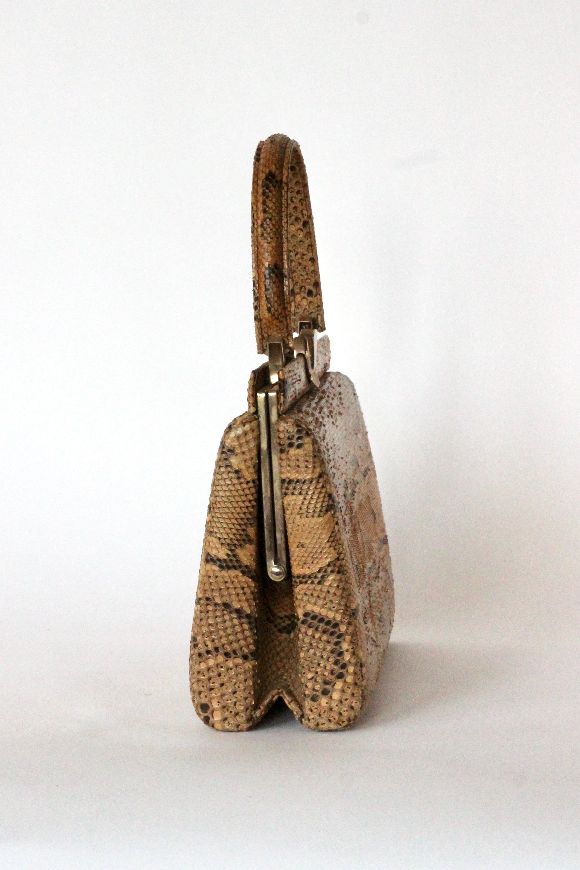 1950s Brown Snakeskin/Leather Top Handle Bag