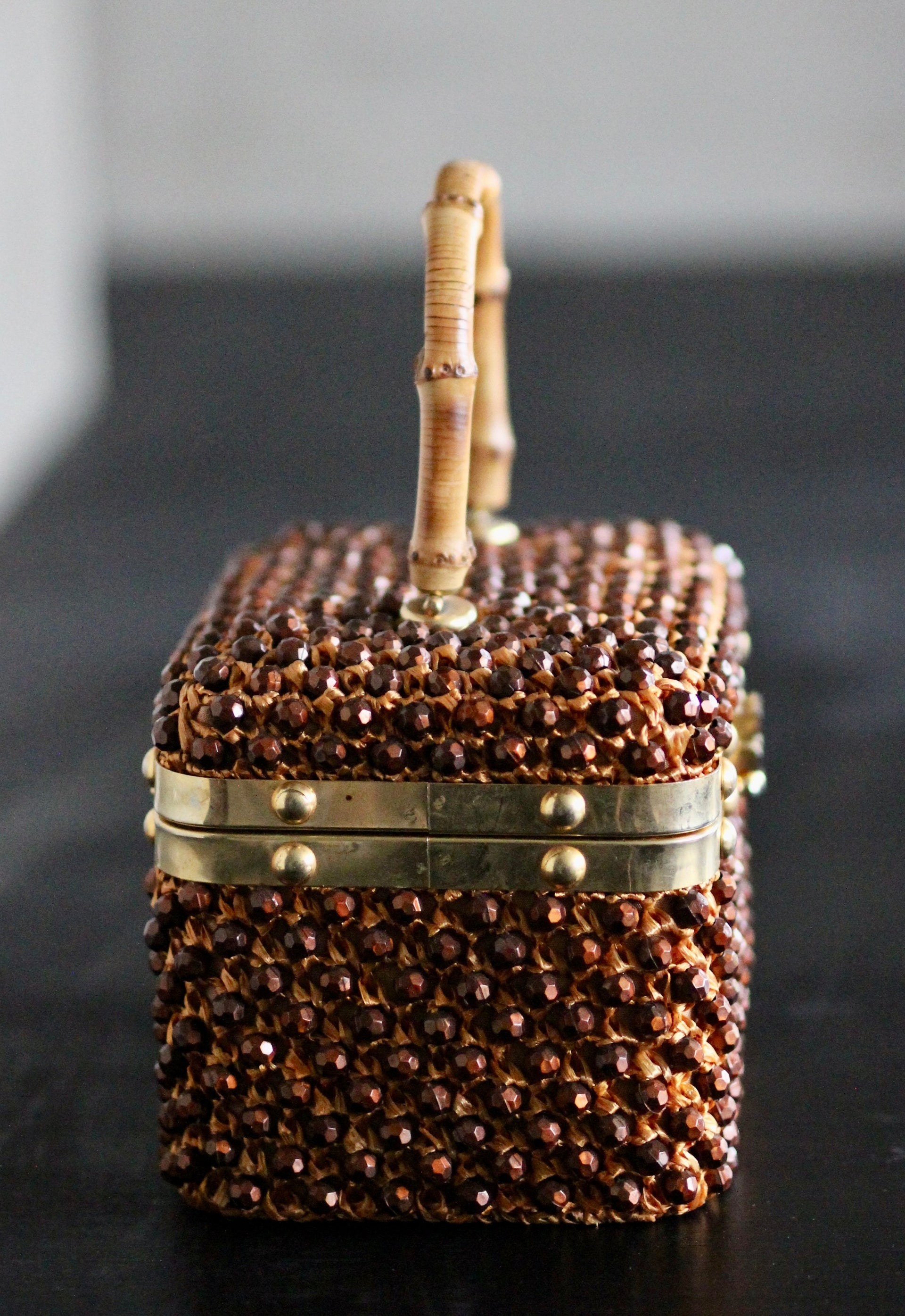 1950s Box Bag with Plastic Beads and Bamboo Handle