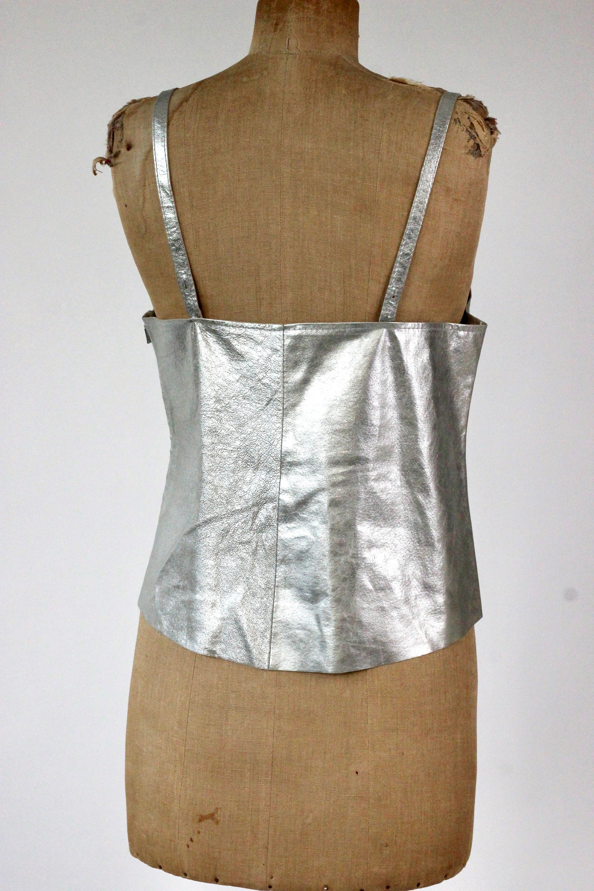 1990s Vintage Leather Silver Top//Size L