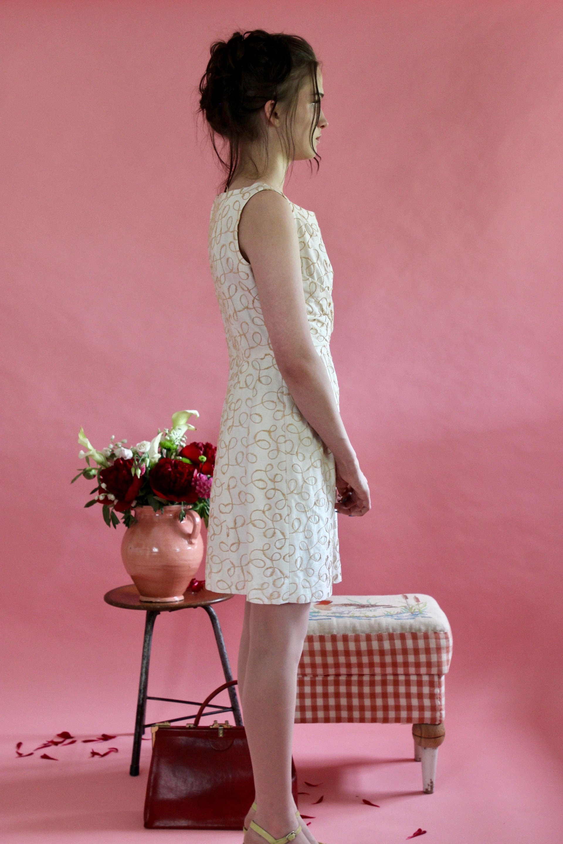 1960s Ivory Designer Cocktali Dress//Size M