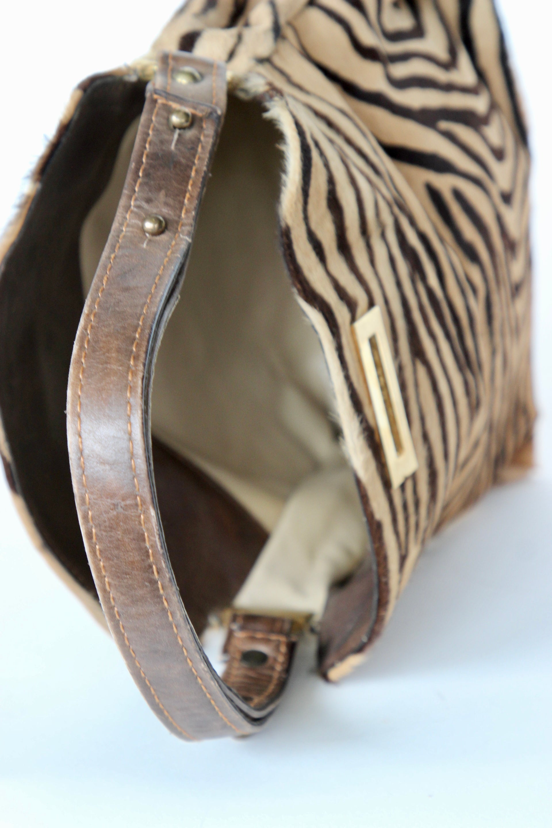 1960s Brown Fur Top Handle Bag with Tiger Pattern // Danish Design