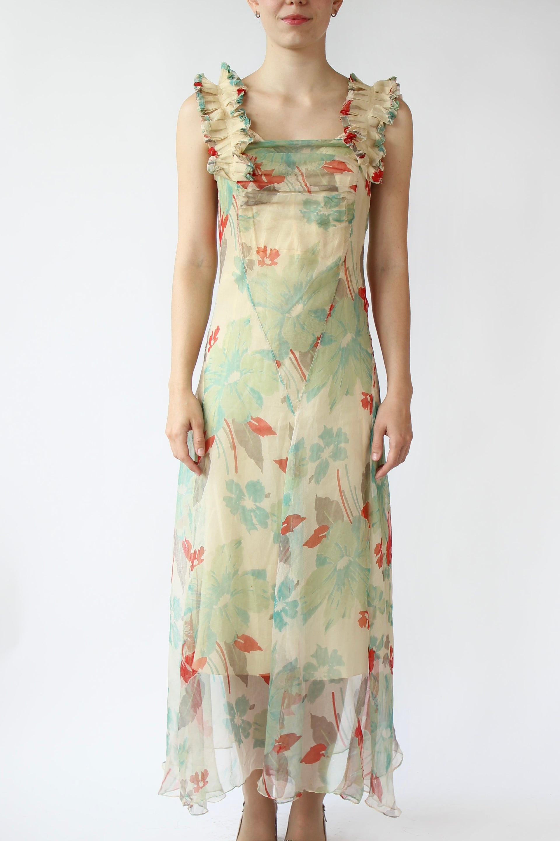 1920s 1930s Vintage Silk Chiffon Dress // Size XS