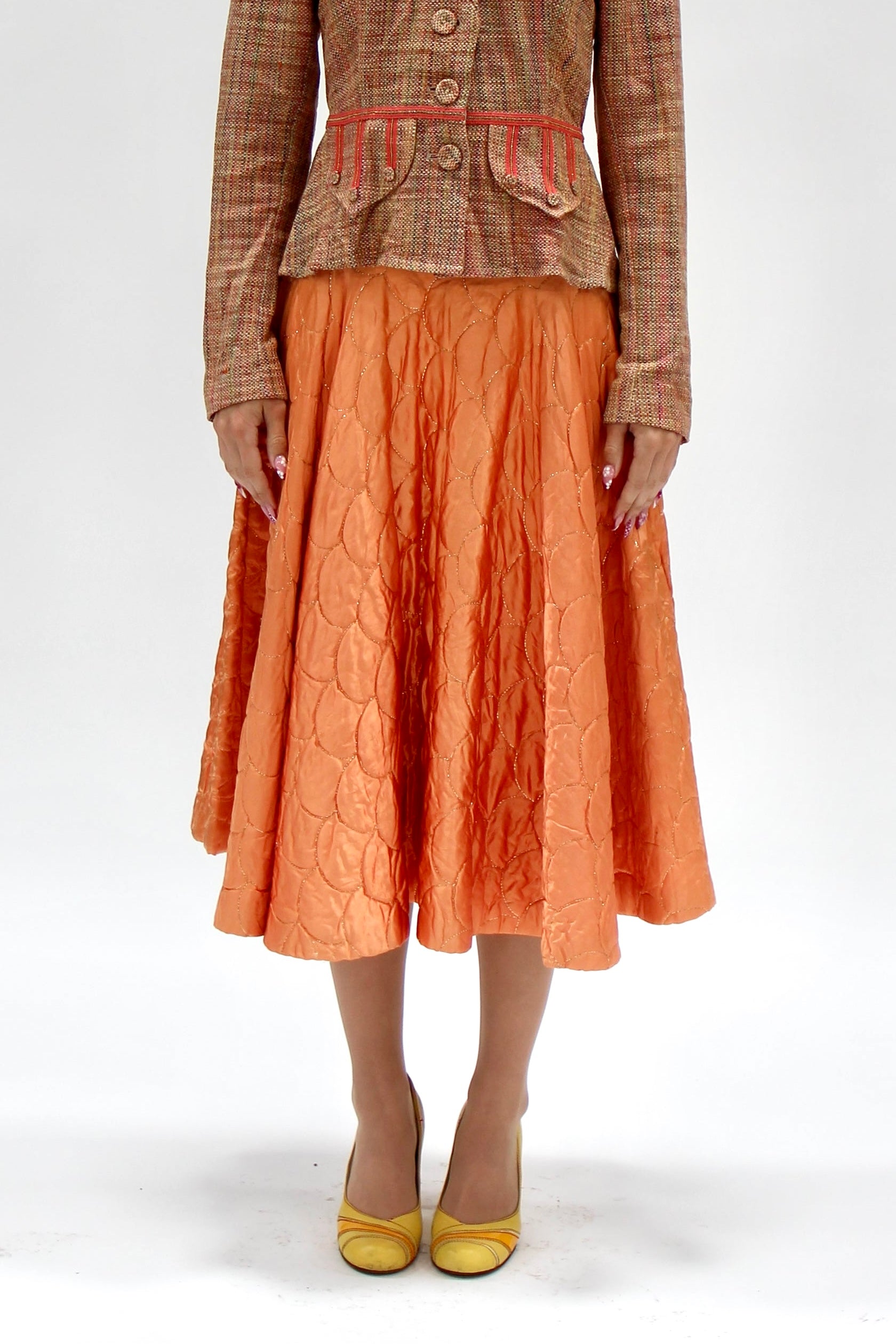 1950s Vintage Copper Quilted Circle Skirt//Size S