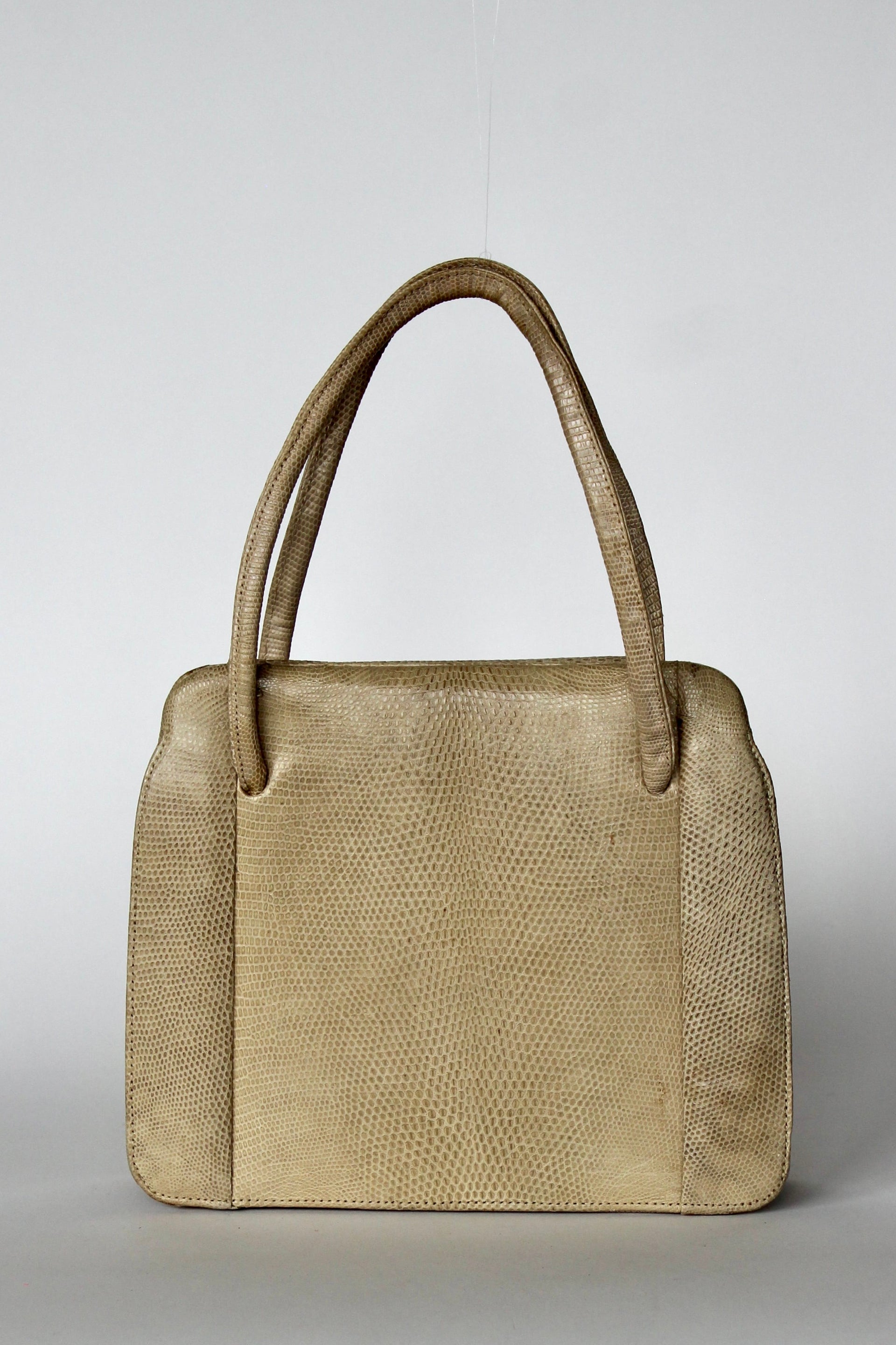 1950s Vintage Beige Lizard Leather Top Handle Bag/Purse