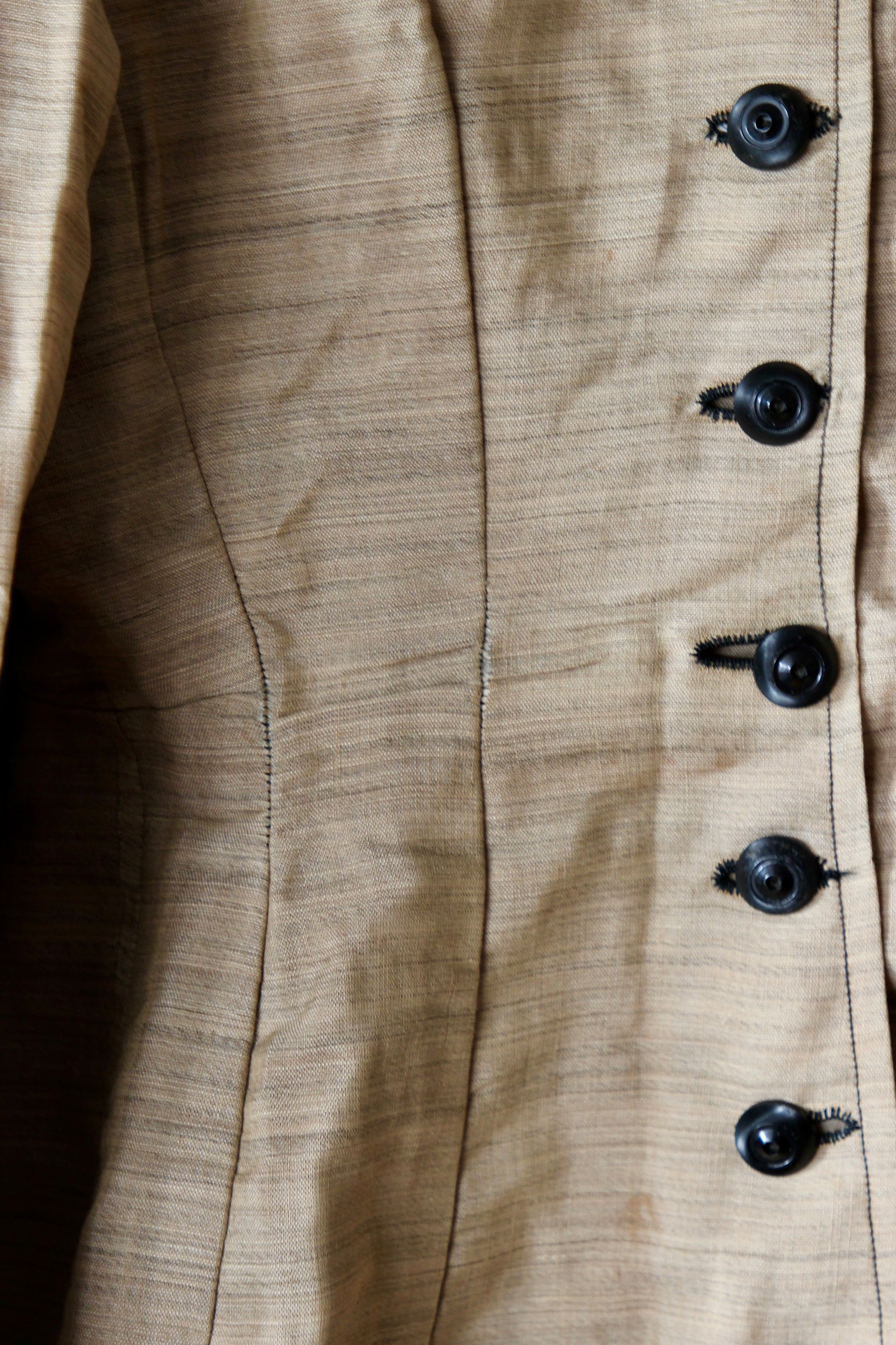 1879s Antique Victorian Beige Jacket with Black Collar and Cuffs Owned by Karin Strandberg, Sweden.