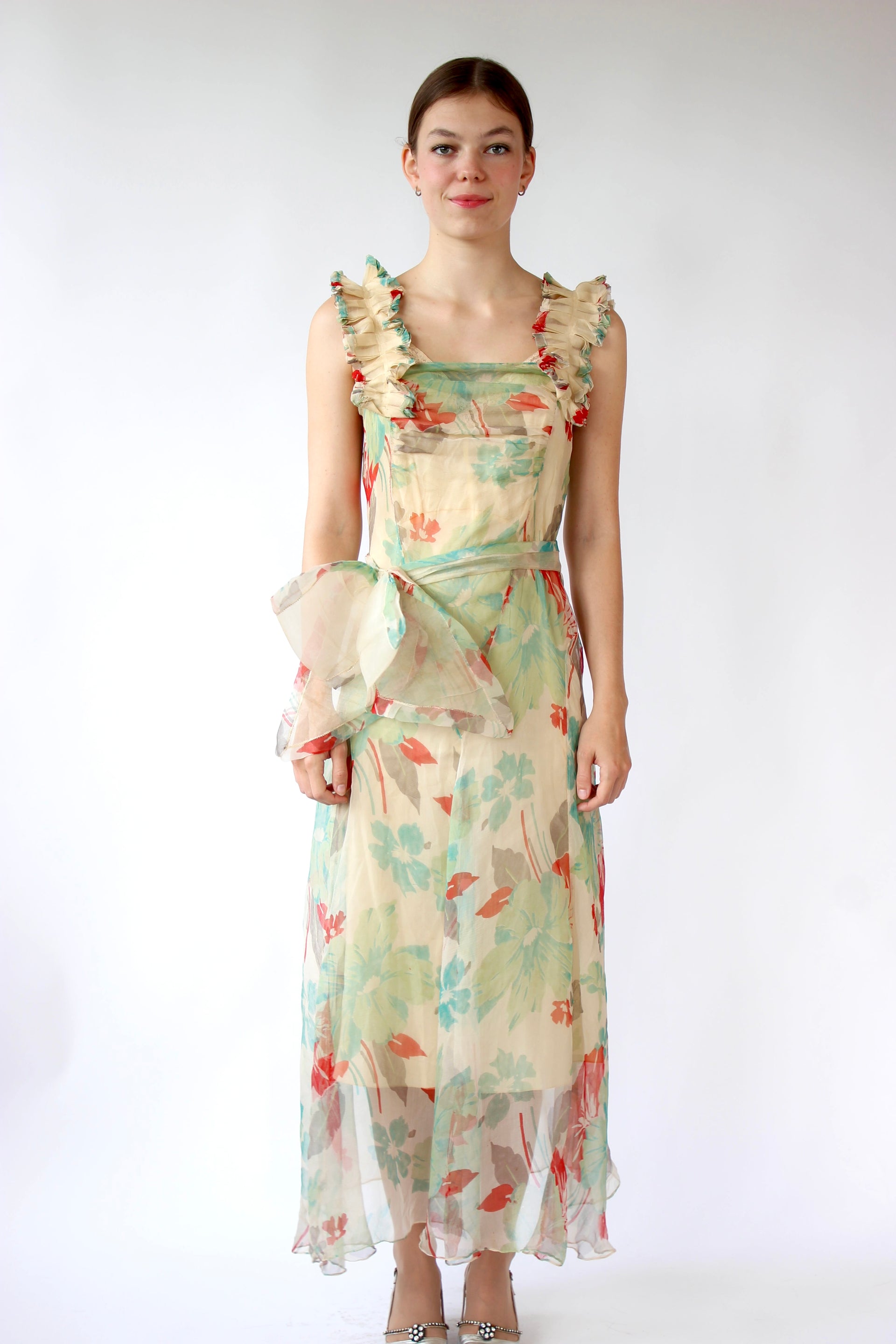 1920s 1930s Vintage Silk Chiffon Dress // Size XS