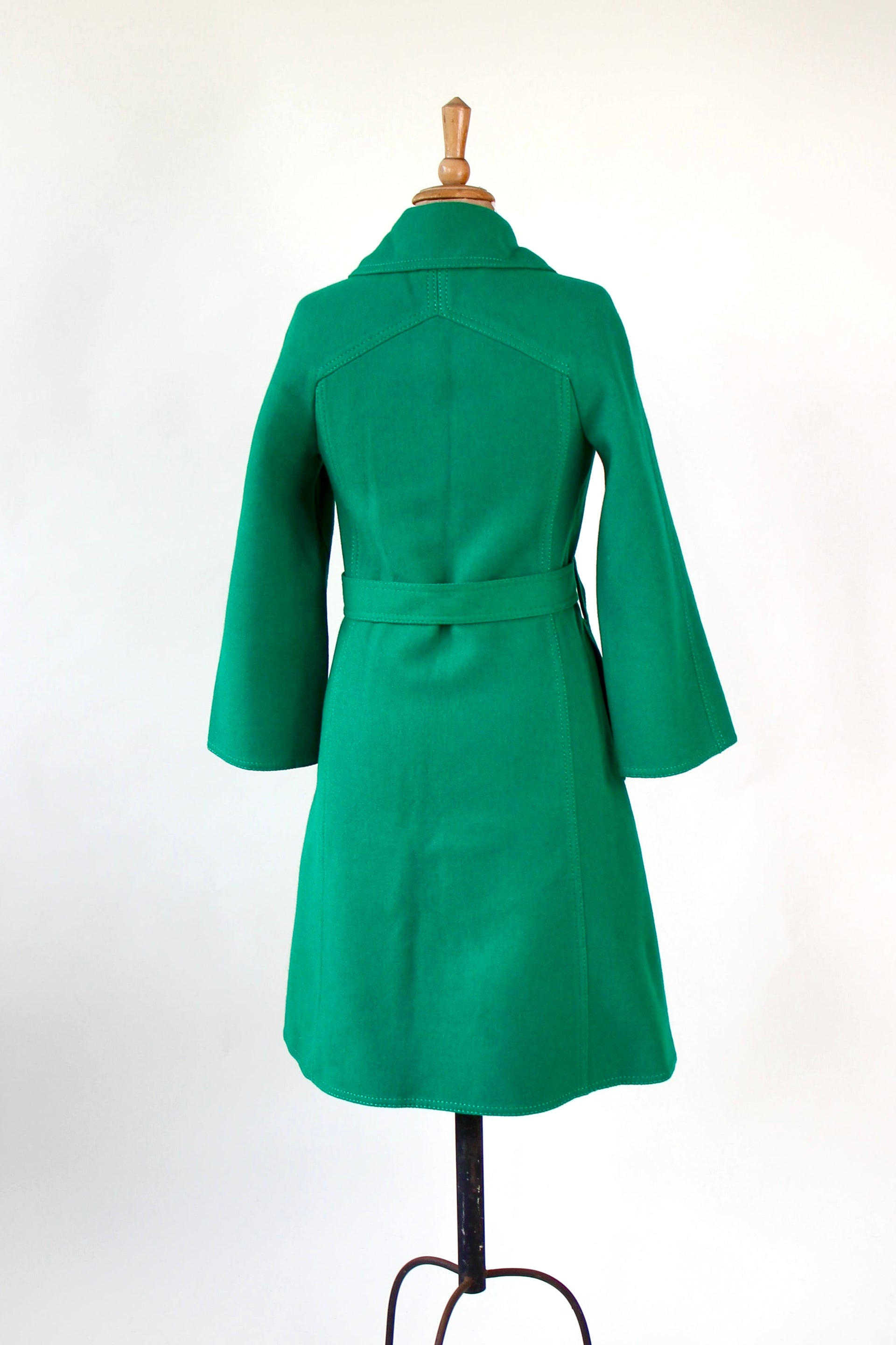 1970s Vintage Designer Green Wool Mod/Trench Coat // Size M