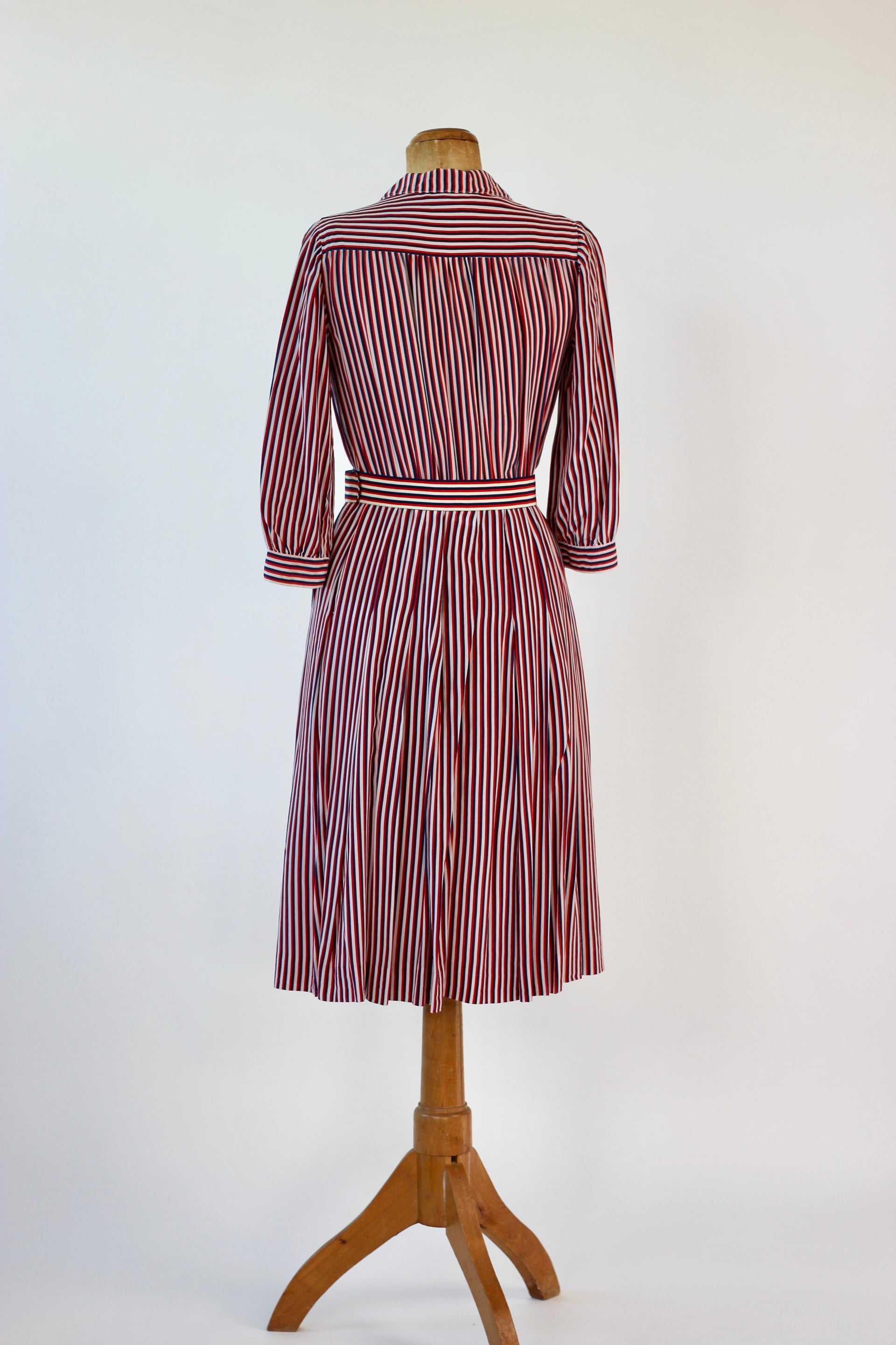 1940s Striped Silk Dress in Red, White and Blue // Size M