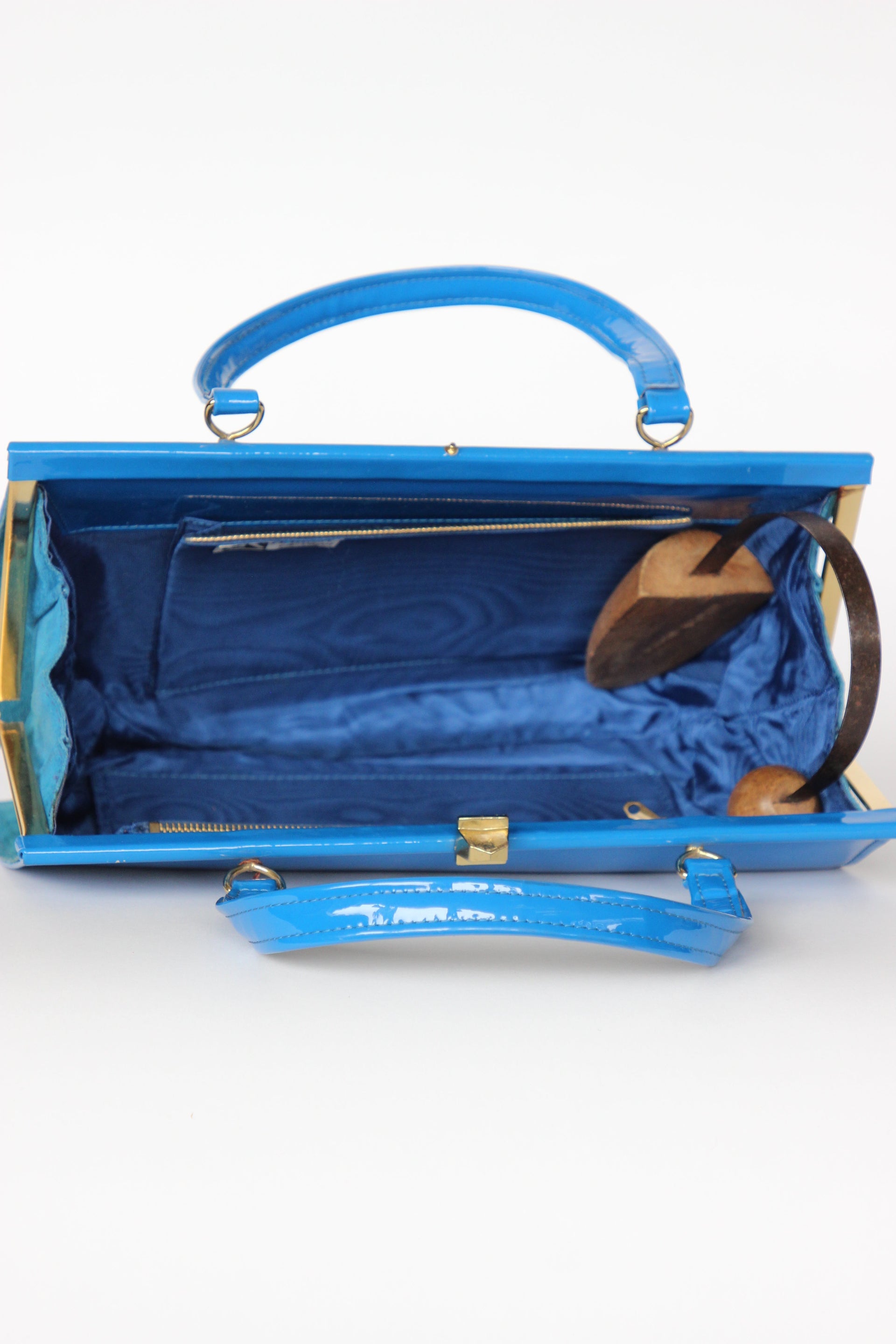 1960s 1970s Vintage Blue Suede and Patent Vinyl Purse Top Handle Bag/Purse