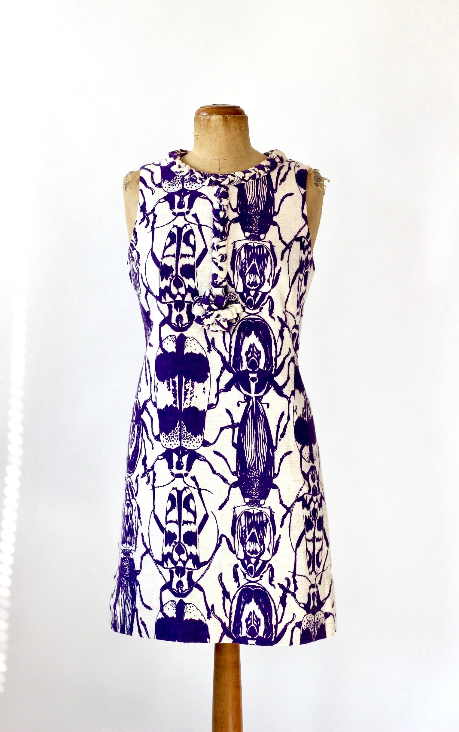 Designer White Pencil Dress with Purple Bugs//Size M