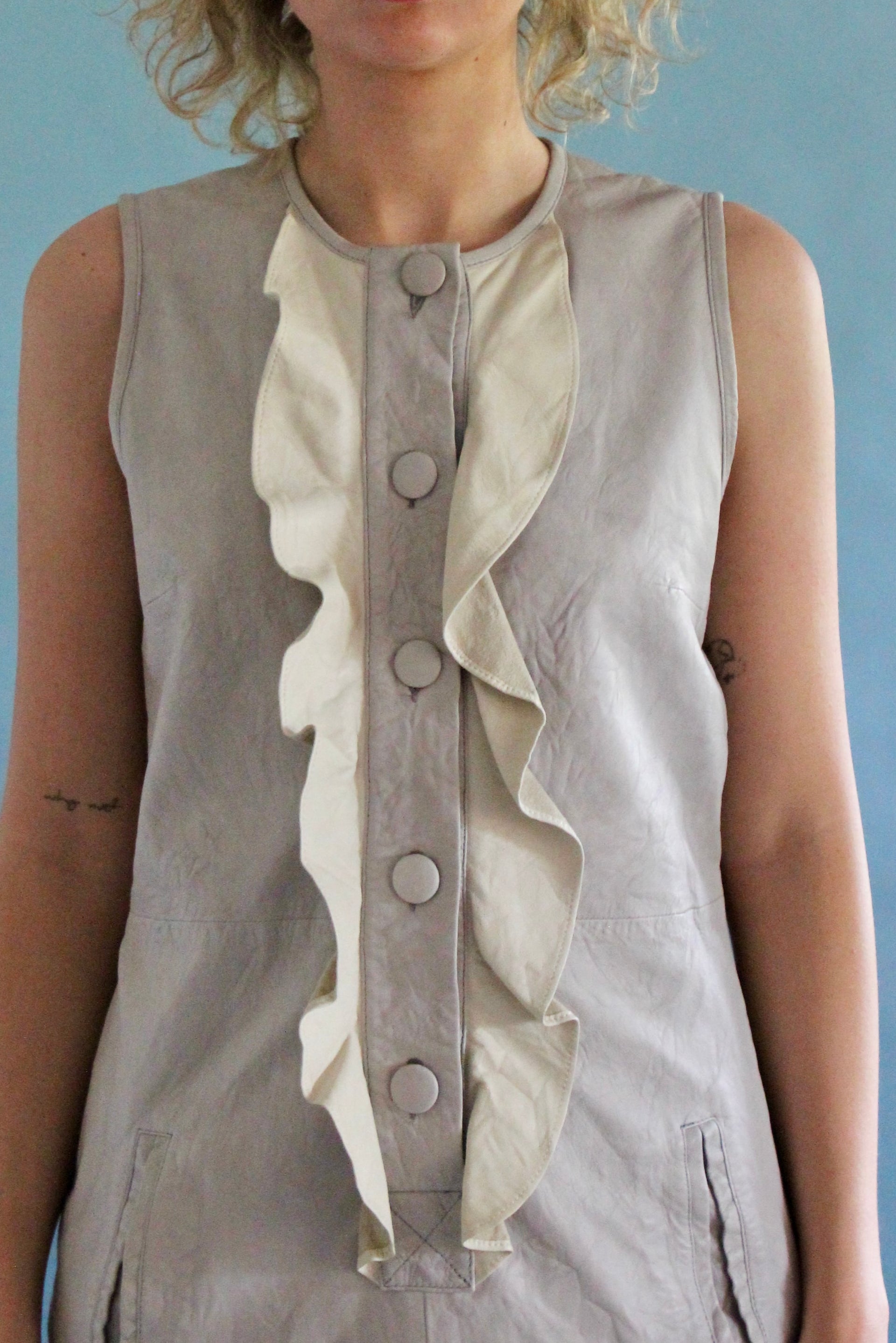 Vintage Grey and Ivory Mini Leather Dress // Size XS/S