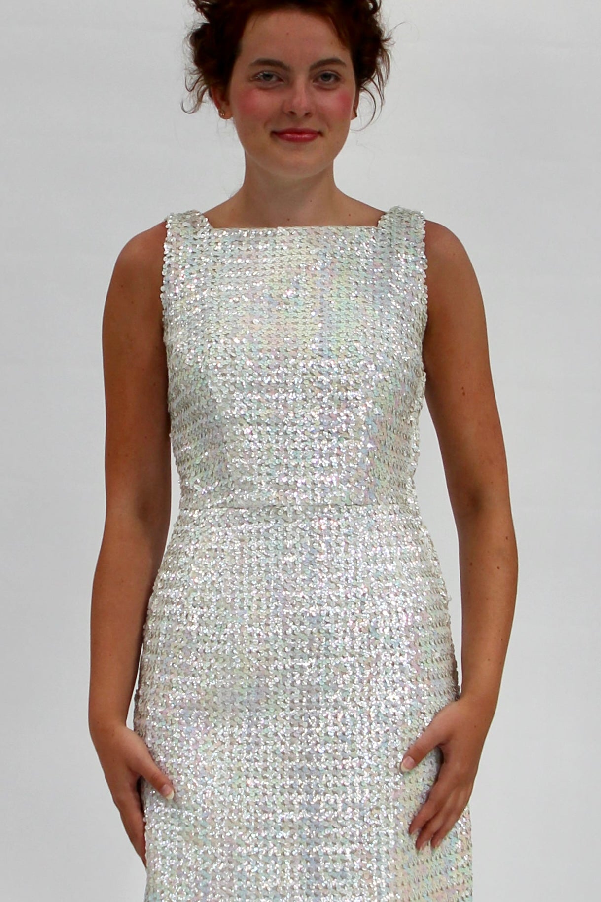 1960s White Vintage Sequin Dress//Size S/M