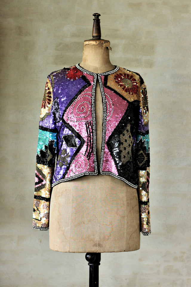 Vintage Beaded Sequin Jacket // Size M