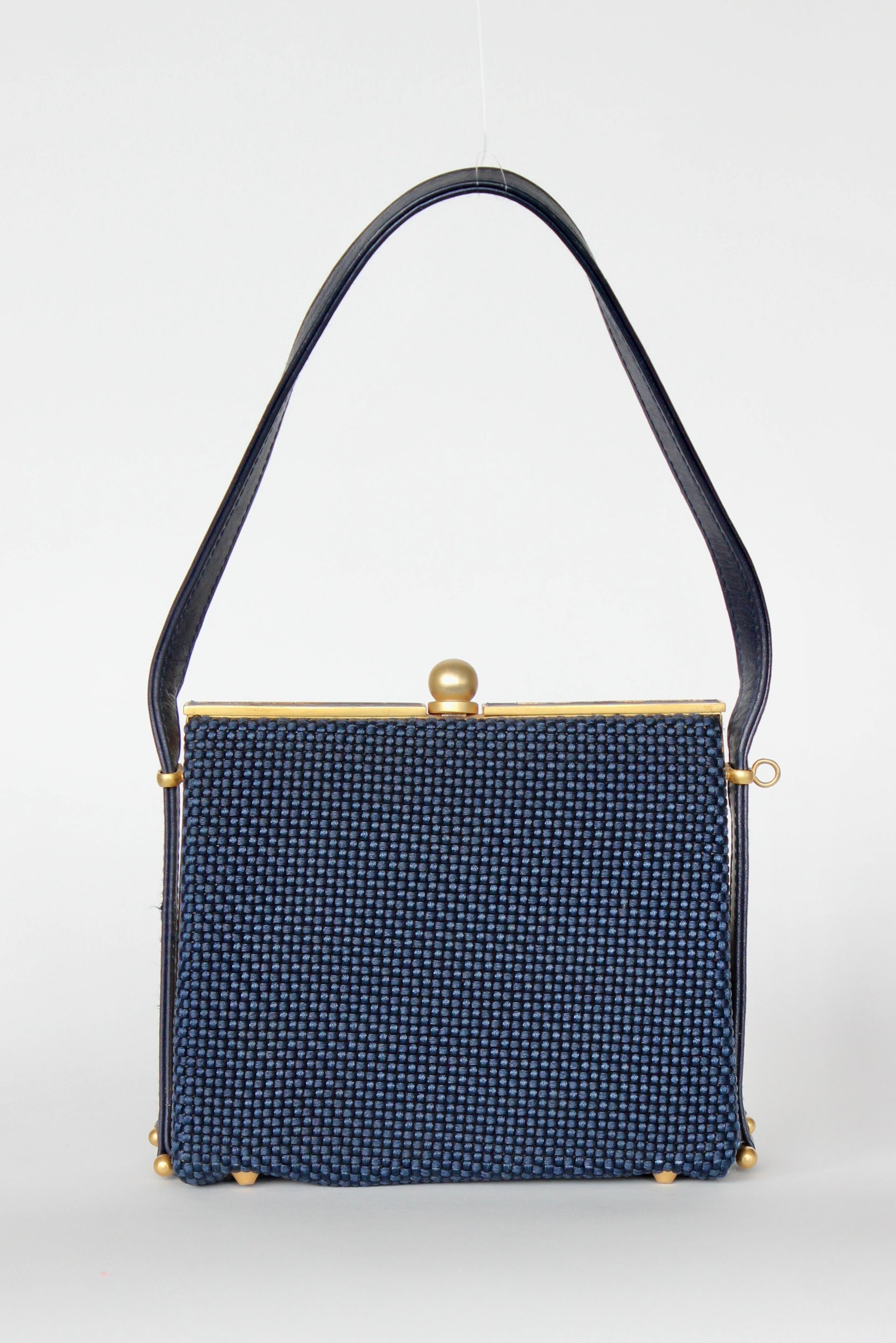 1950s 1960s Vintage Navy Blue Vinyl Top Handle Bag/Purse