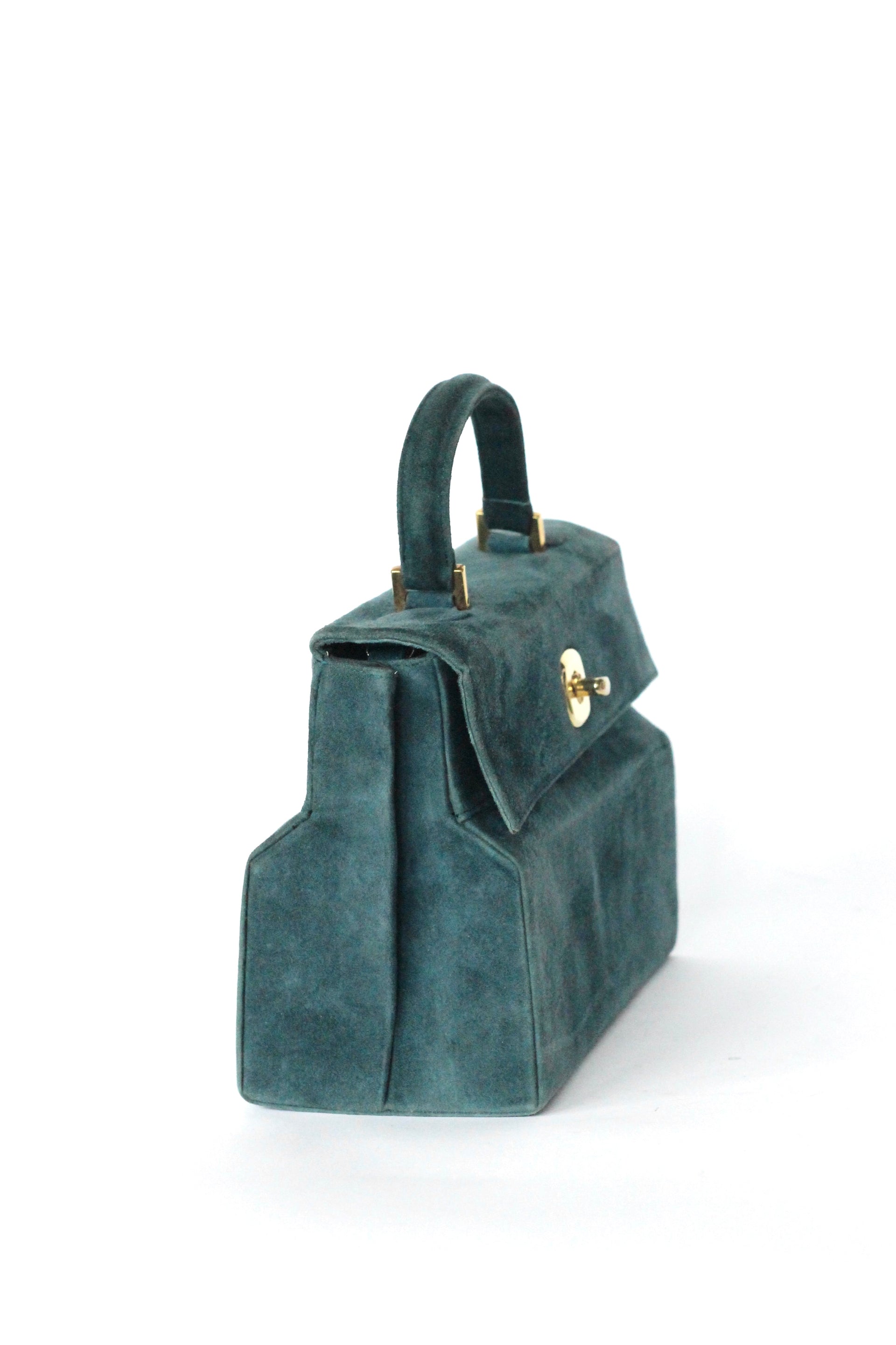 Vintage Charles Jourdan, Paris Dusty Blue Suede Leather Tophandle/Shoulder Bag