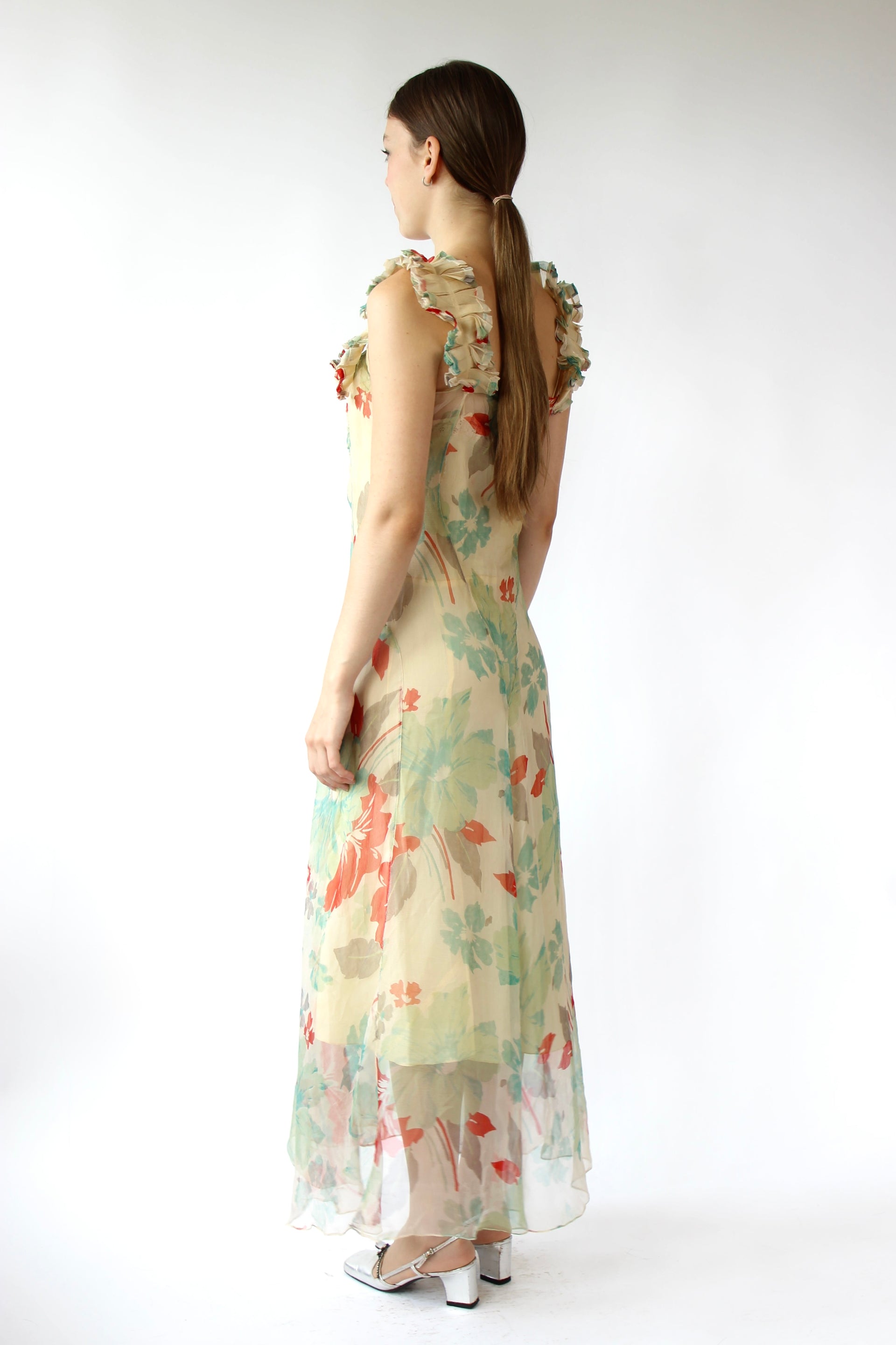 1920s 1930s Vintage Silk Chiffon Dress // Size XS