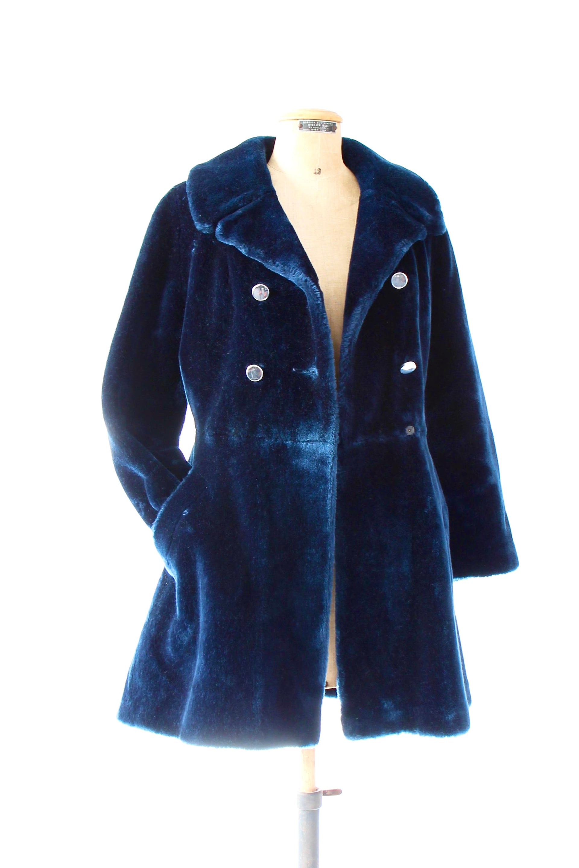 1960s Vintage Blue Faux Fur / Size S
