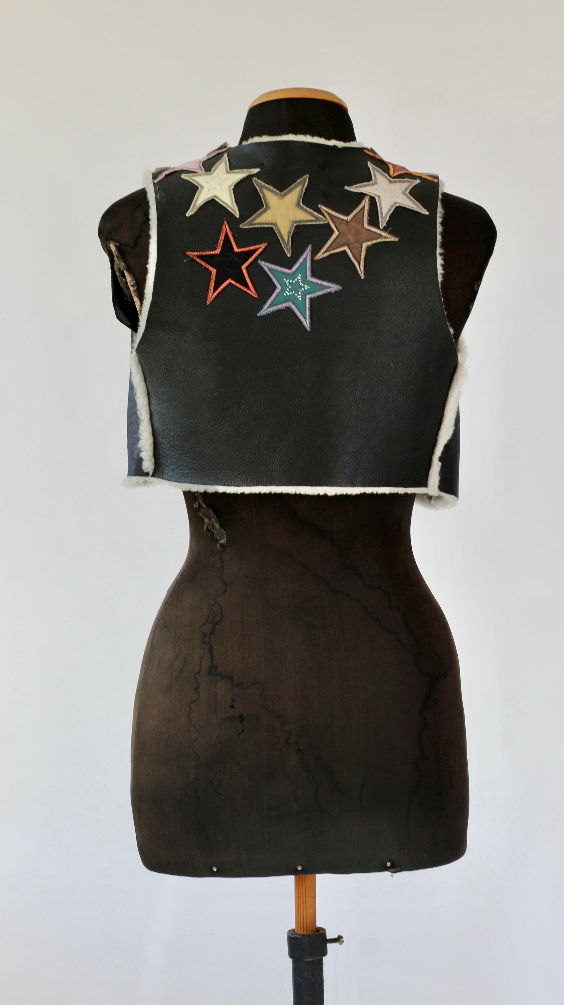 Y2K Leather Vest with Star Applique //Size S