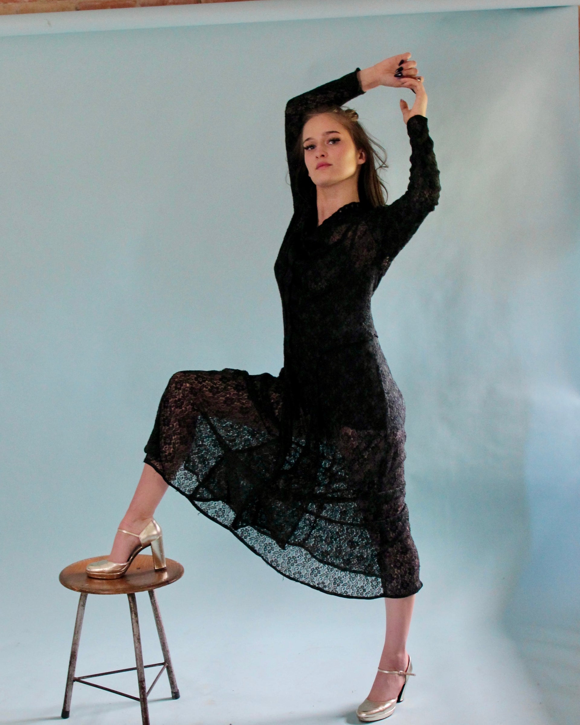 Antique Edwardian Black Lace Dress // Size S