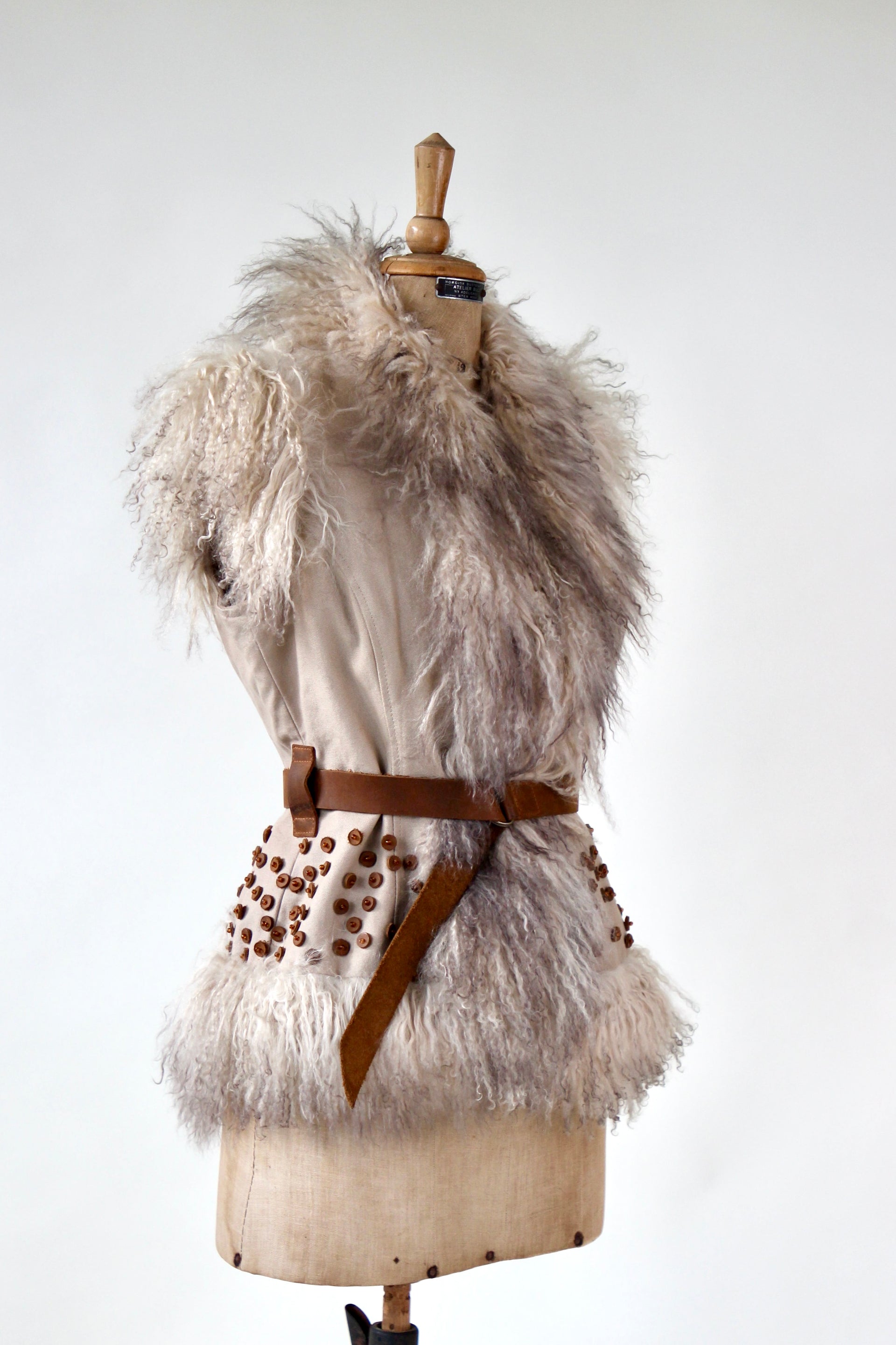 Vintage Vest with Mongolian Lamb Fur // Size S