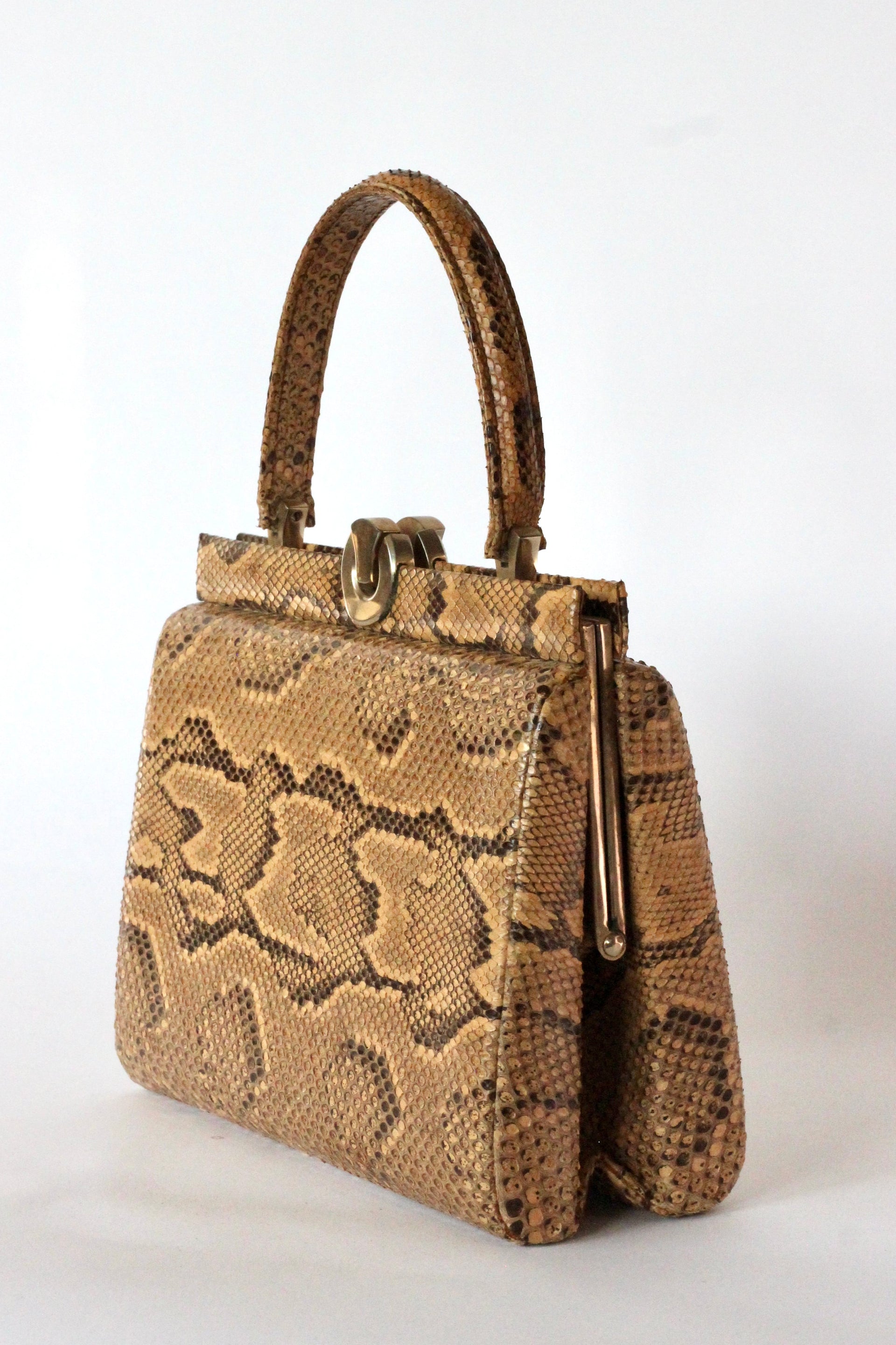 1950s Brown Snakeskin/Leather Top Handle Bag
