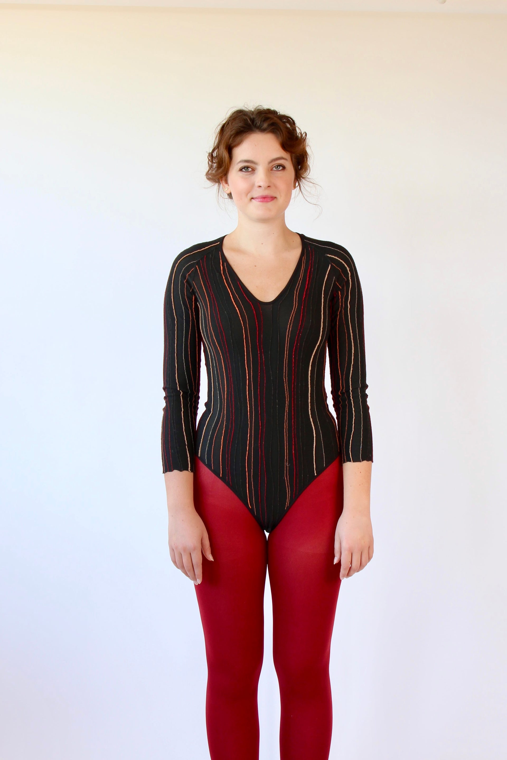 1990s Vintage Brown Striped Bodysuit // Size M