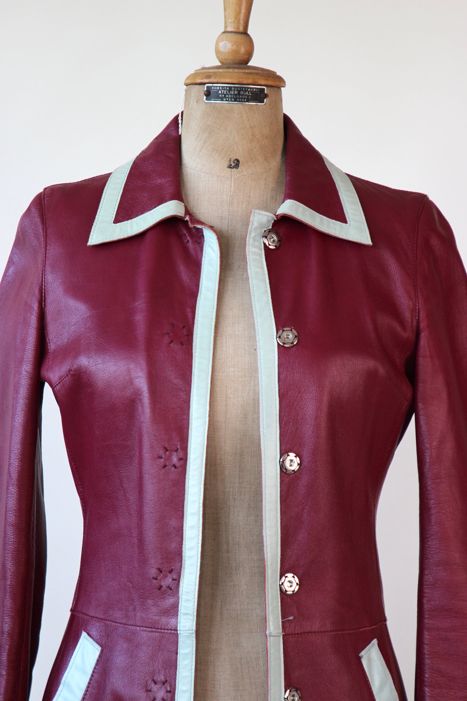 Y2K Italian Designer Burgundy Leather Trench Coat // Size XS/S