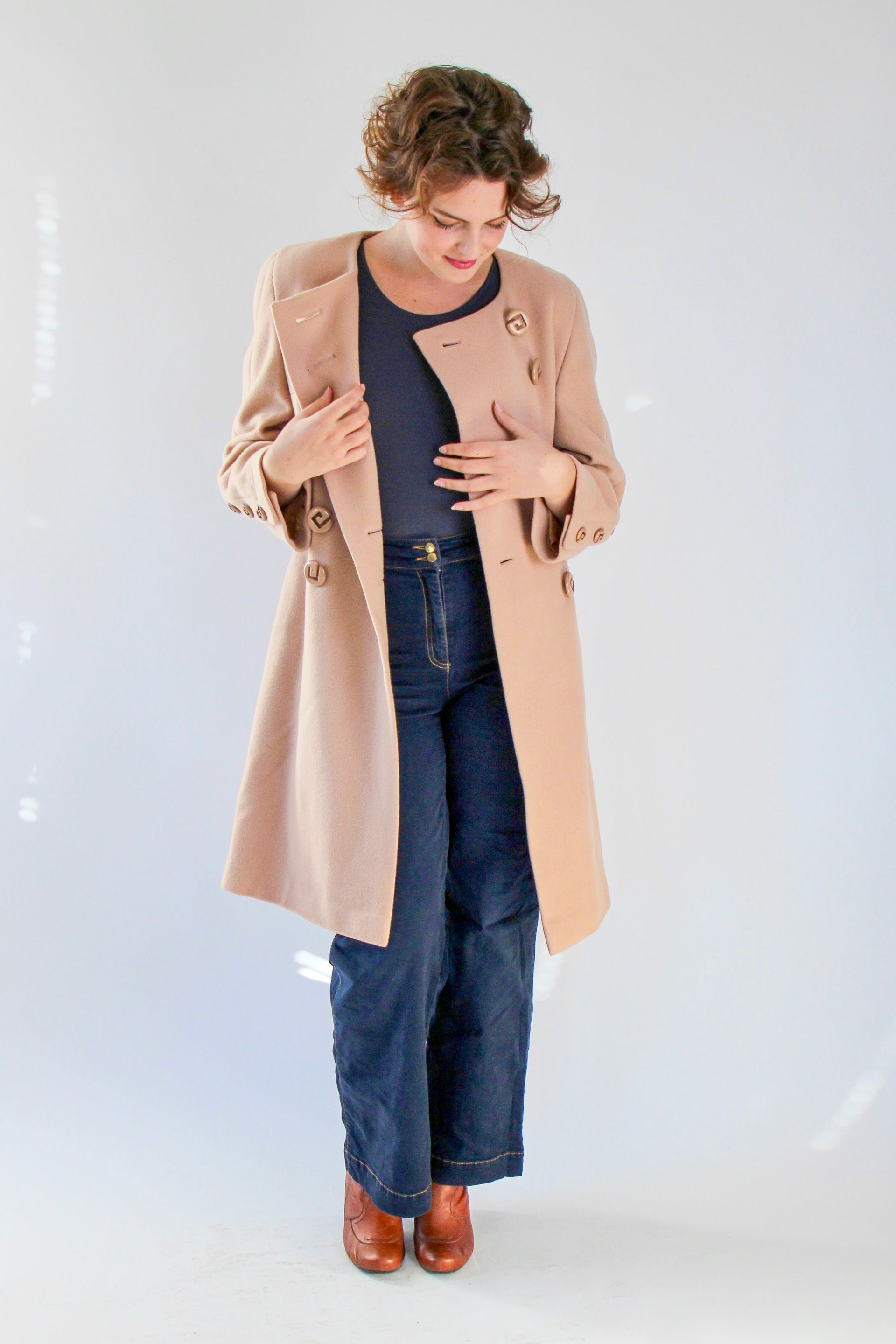 1980s Vintage Pierre Cardin Nude/Slightly Pink Wool Coat // Size S