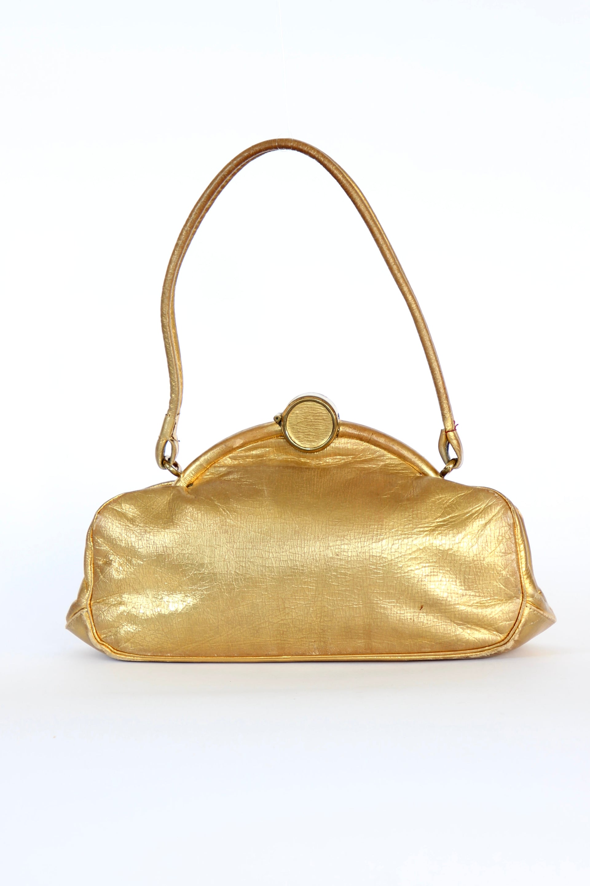 1950s 1960s Vintage Golden Leather Top handle Bag/Purse