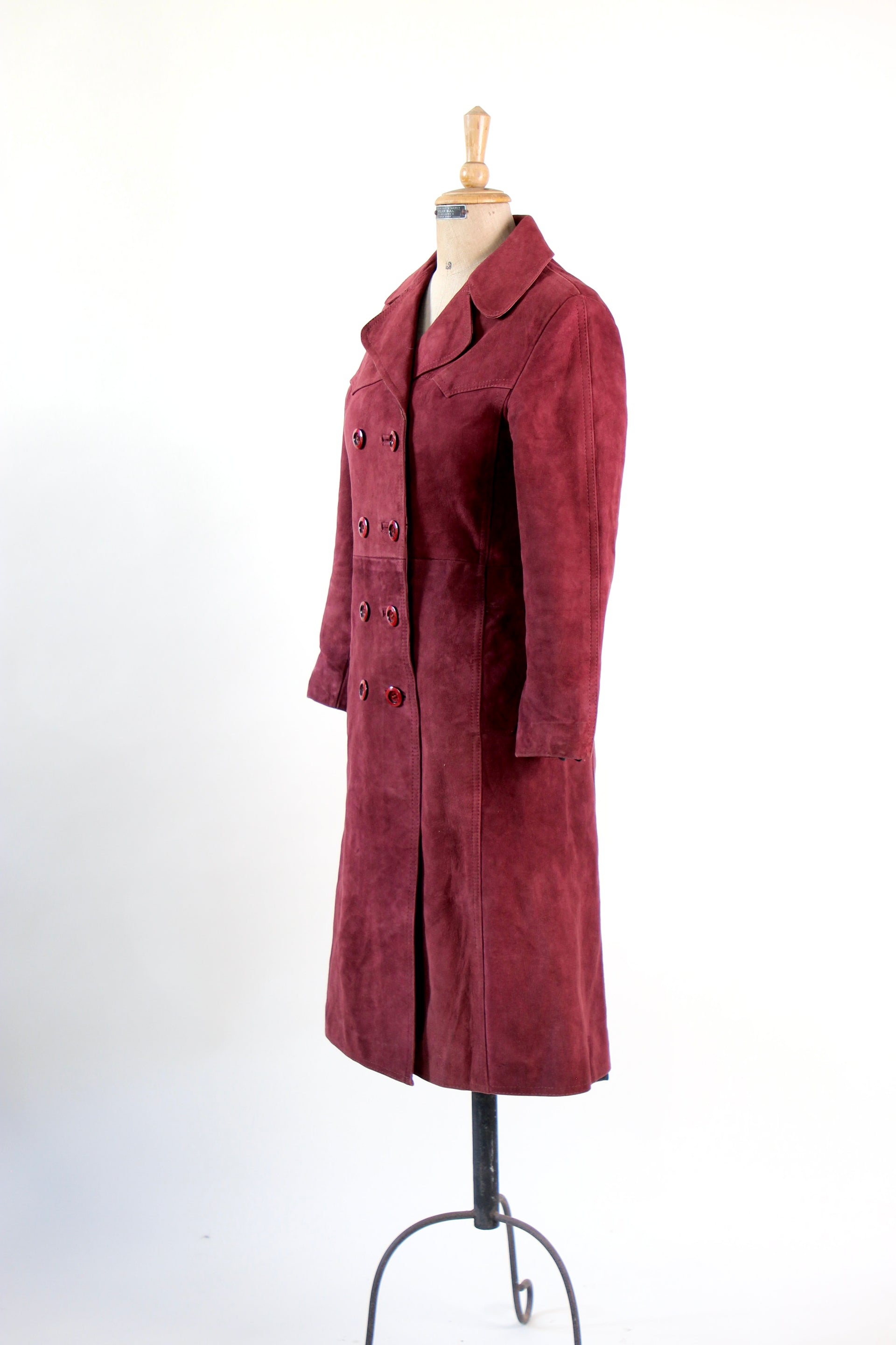 1960s Vintage Burgundy Suede Leather Coat // Size M
