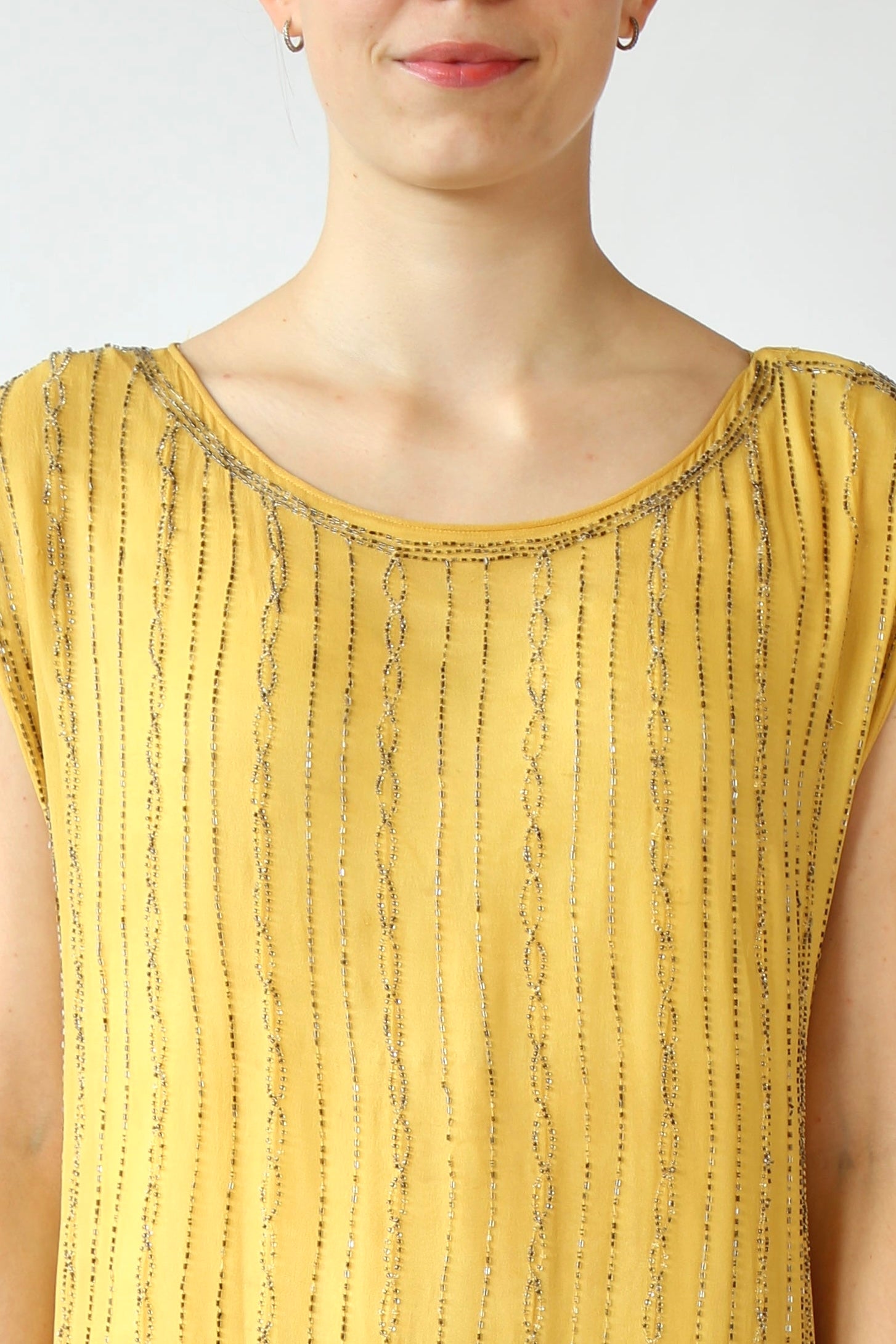 1920s Vintage Yellow Silk flapper Dress // Size S/M