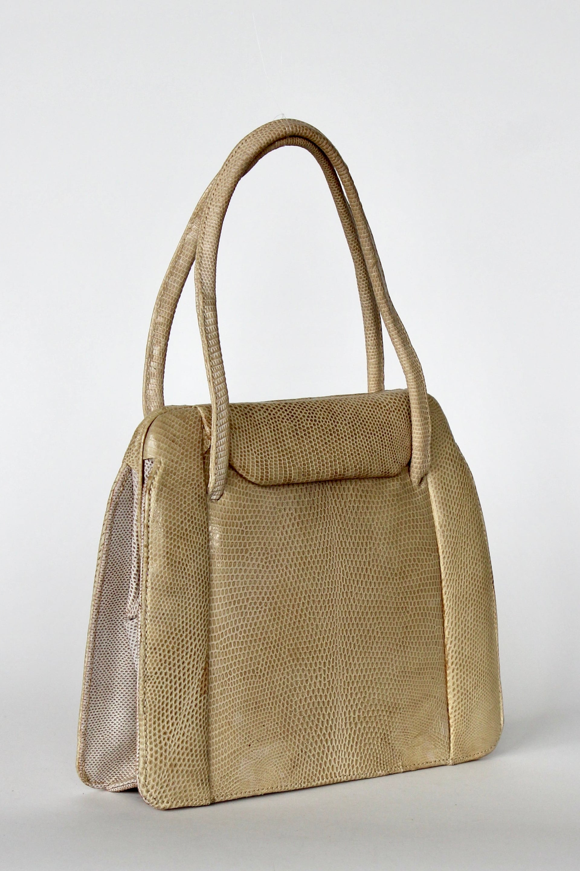 1950s Vintage Beige Lizard Leather Top Handle Bag/Purse