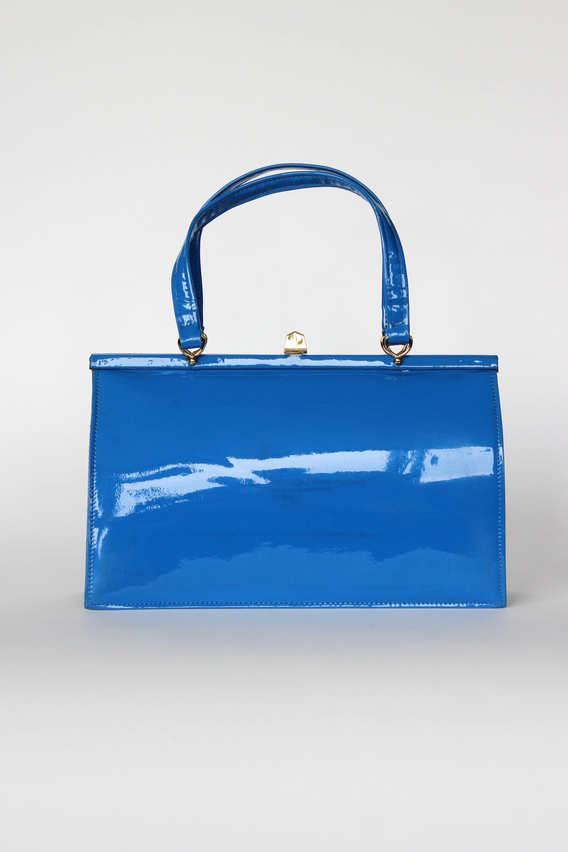1960s 1970s Vintage Blue Suede and Patent Vinyl Purse Top Handle Bag/Purse