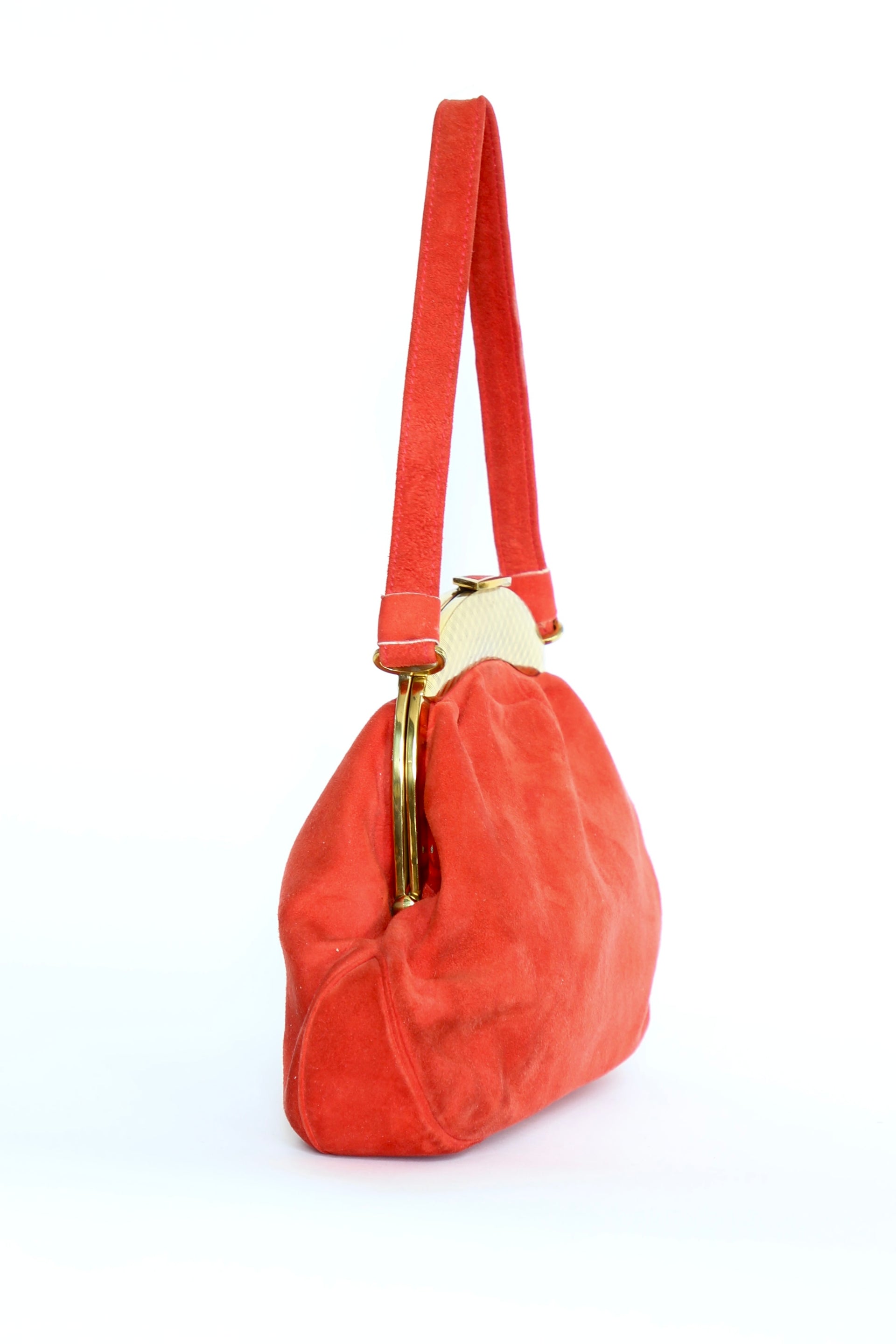 1940s Bright Red Suede Leather Purse