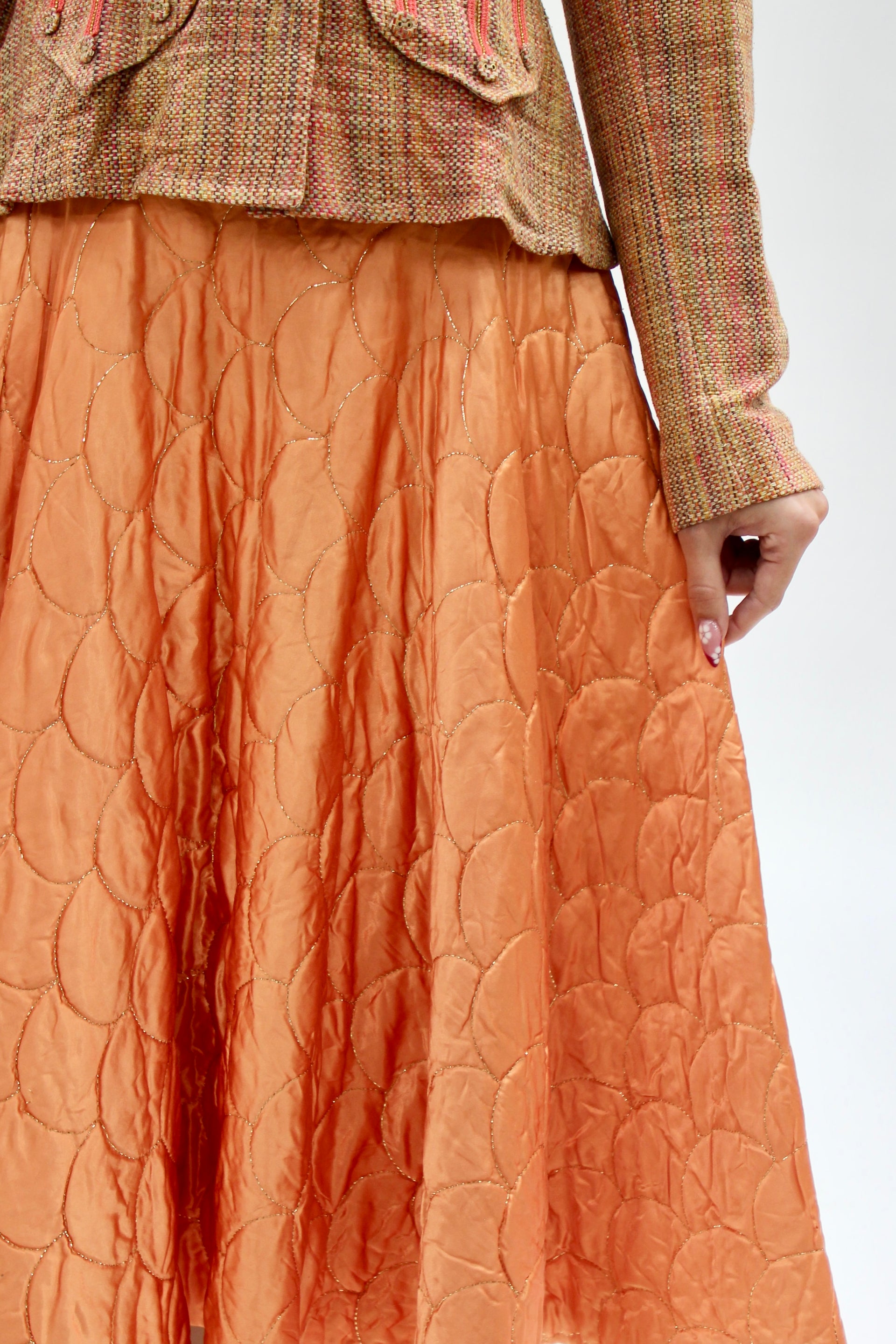 1950s Vintage Copper Quilted Circle Skirt//Size S