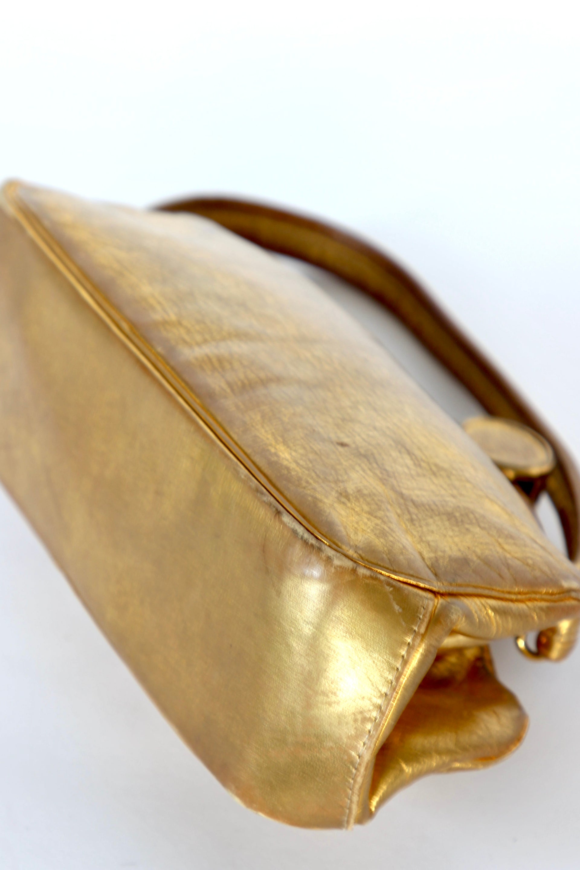 1950s 1960s Vintage Golden Leather Top handle Bag/Purse