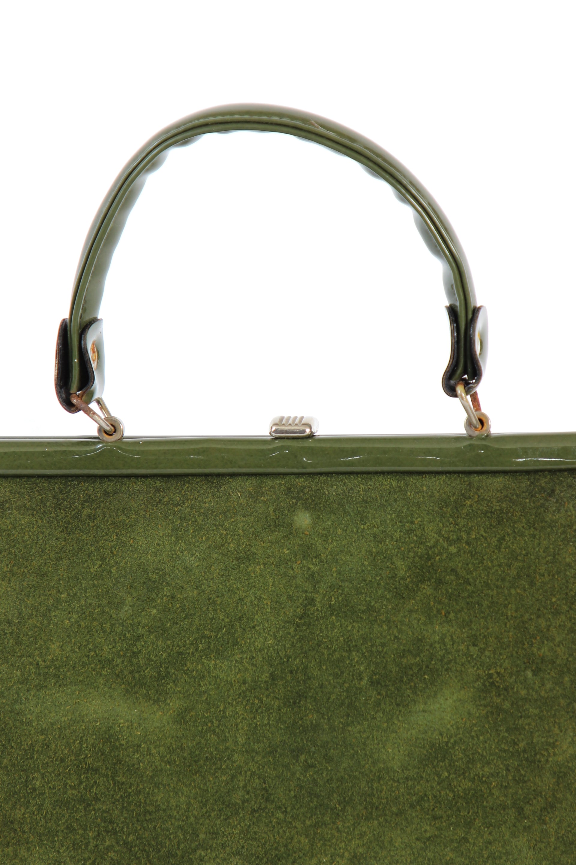 1960s Vintage Green Suede and Vinyl Top Handle Bag