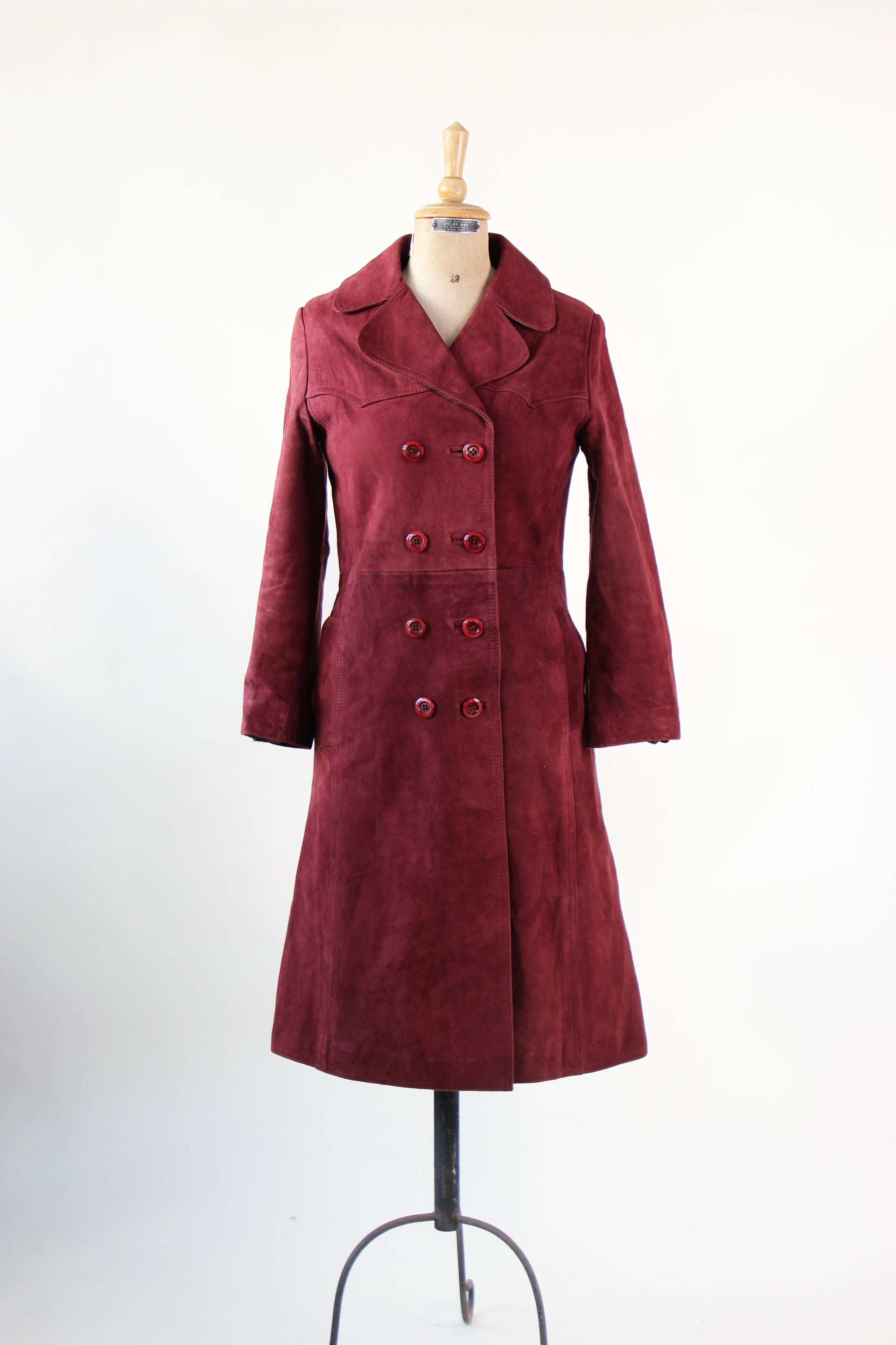 1960s Vintage Burgundy Suede Leather Coat // Size M